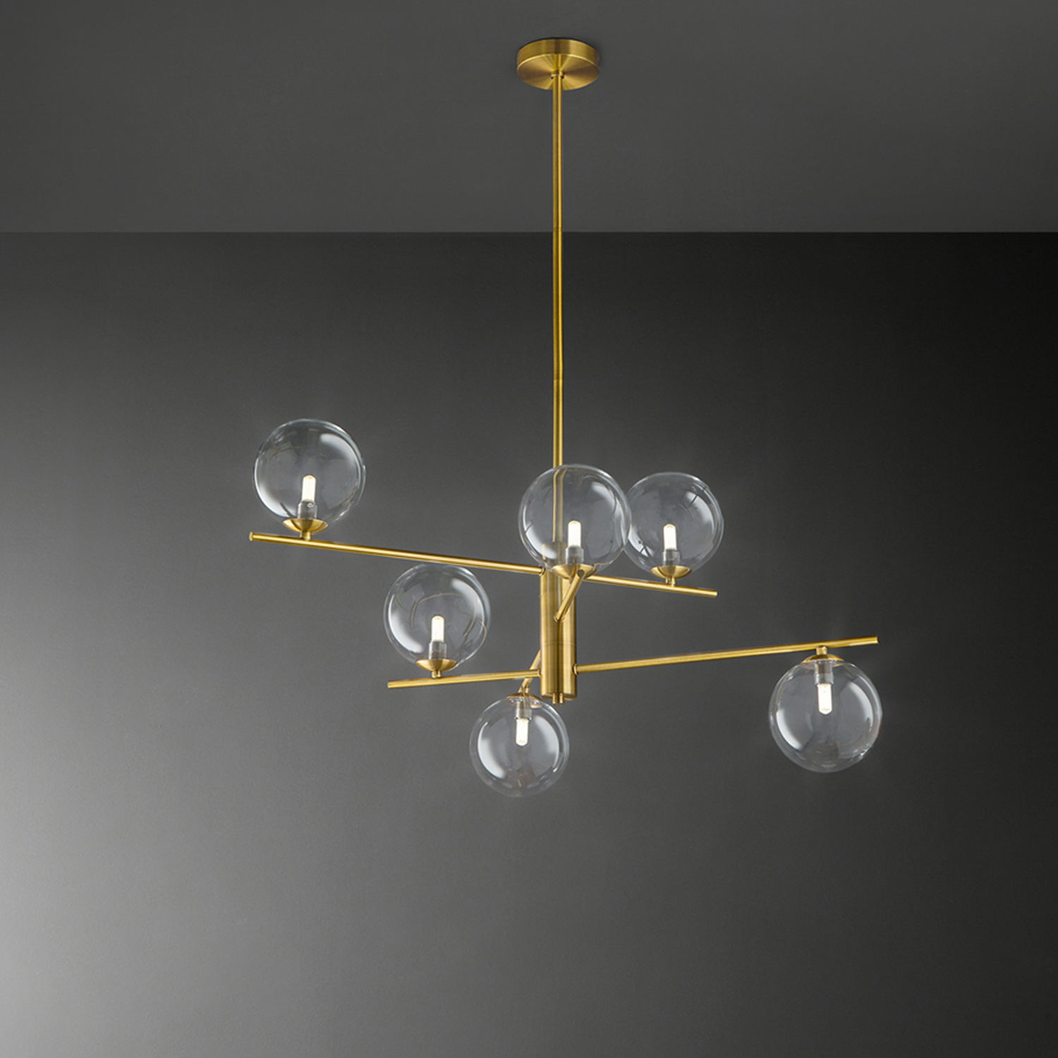 Plafoniera Contemporanea Pyrex Metallo Ottone 6 Luci G9 Ip20