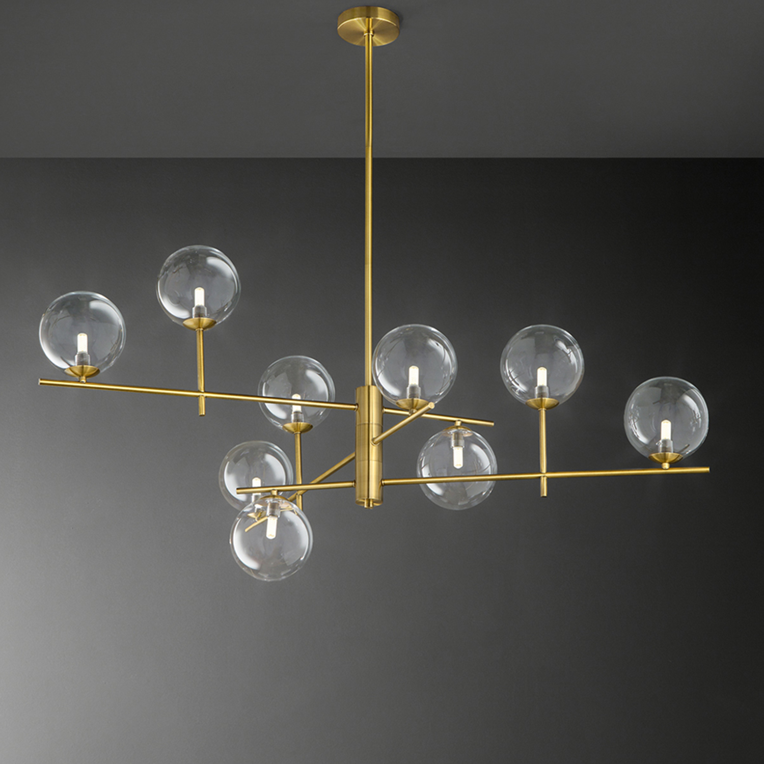 Plafoniera Contemporanea Pyrex Metallo Ottone 9 Luci G9 Ip20