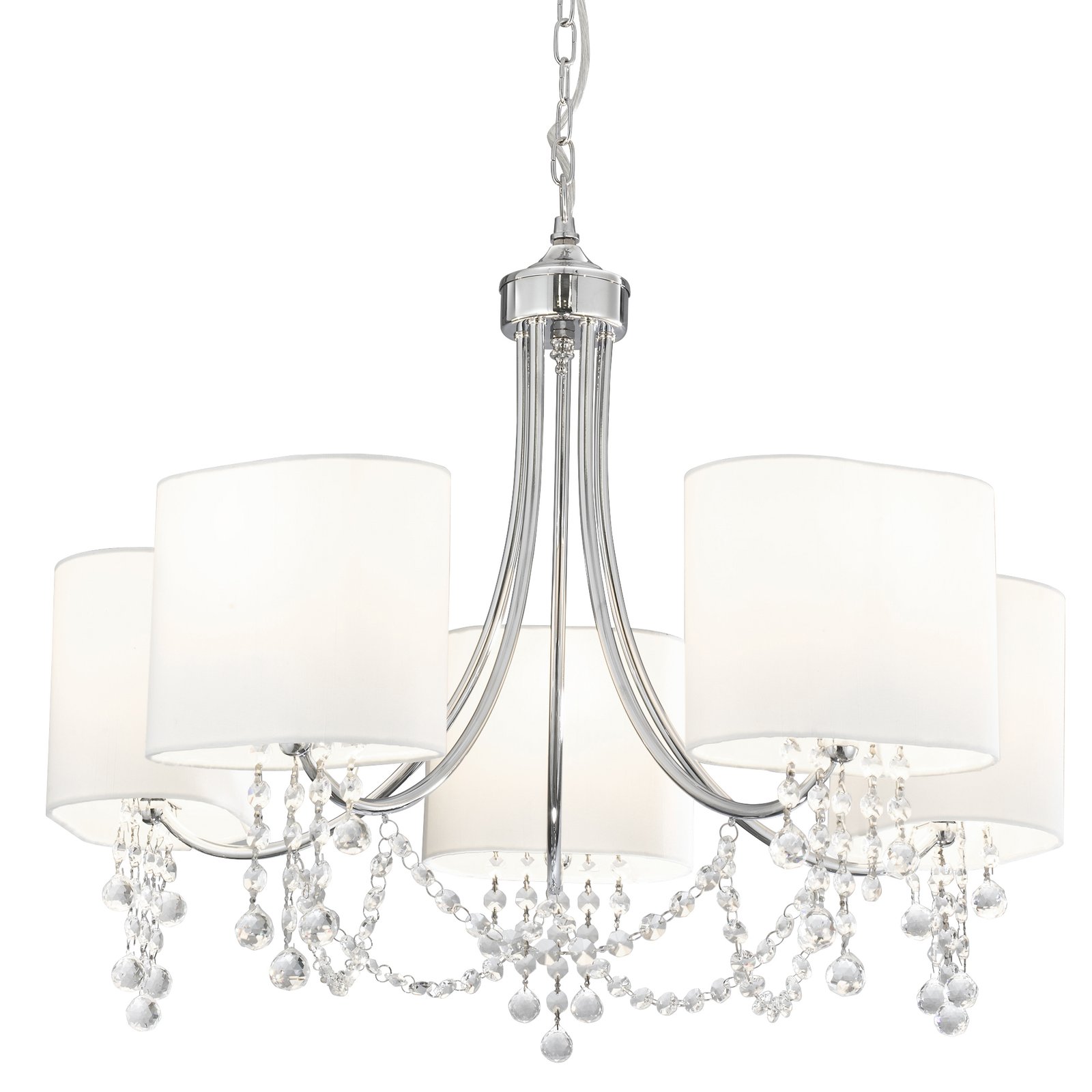 Lampadario Contemporaneo Nina Acciaio Cromo Tessuto Bianco 5 Luci E14 1055-5CC