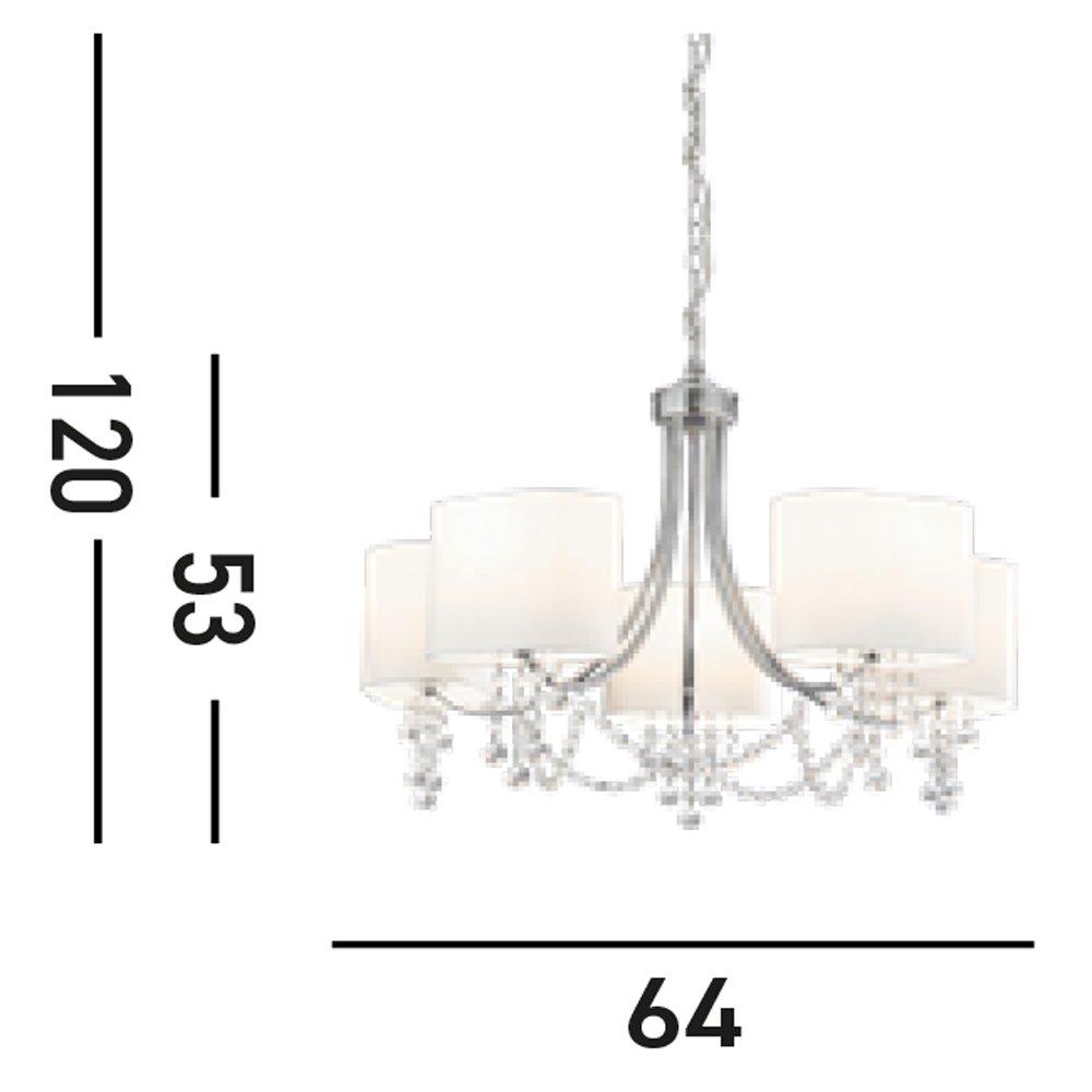 Lampadario Contemporaneo Nina Acciaio Cromo Tessuto Bianco 5 Luci E14 1055-5CC