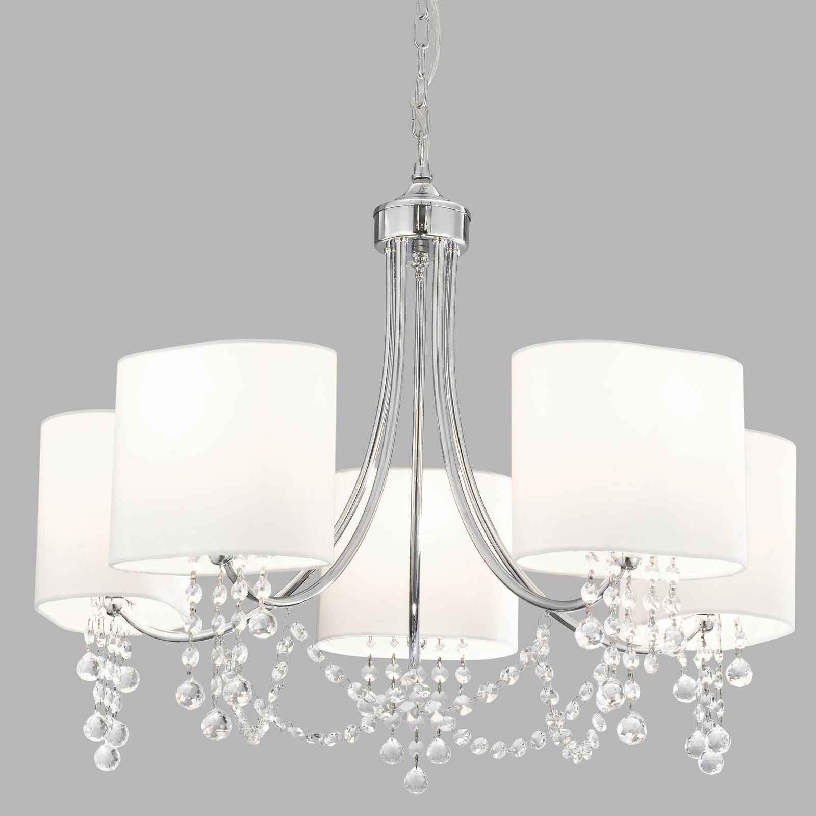 Lampadario Contemporaneo Nina Acciaio Cromo Tessuto Bianco 5 Luci E14 1055-5CC