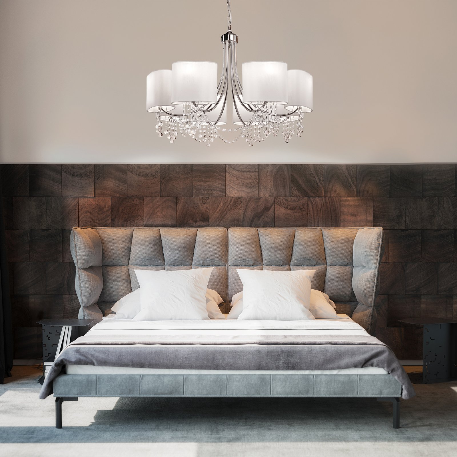 Lampadario Contemporaneo Nina Acciaio Cromo 8 Luci E14 1058-8CC