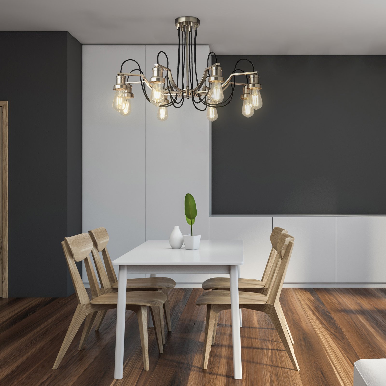 Lampadario Contemporaneo Olivia Acciaio Argento 8 Luci E27 1068-8SS