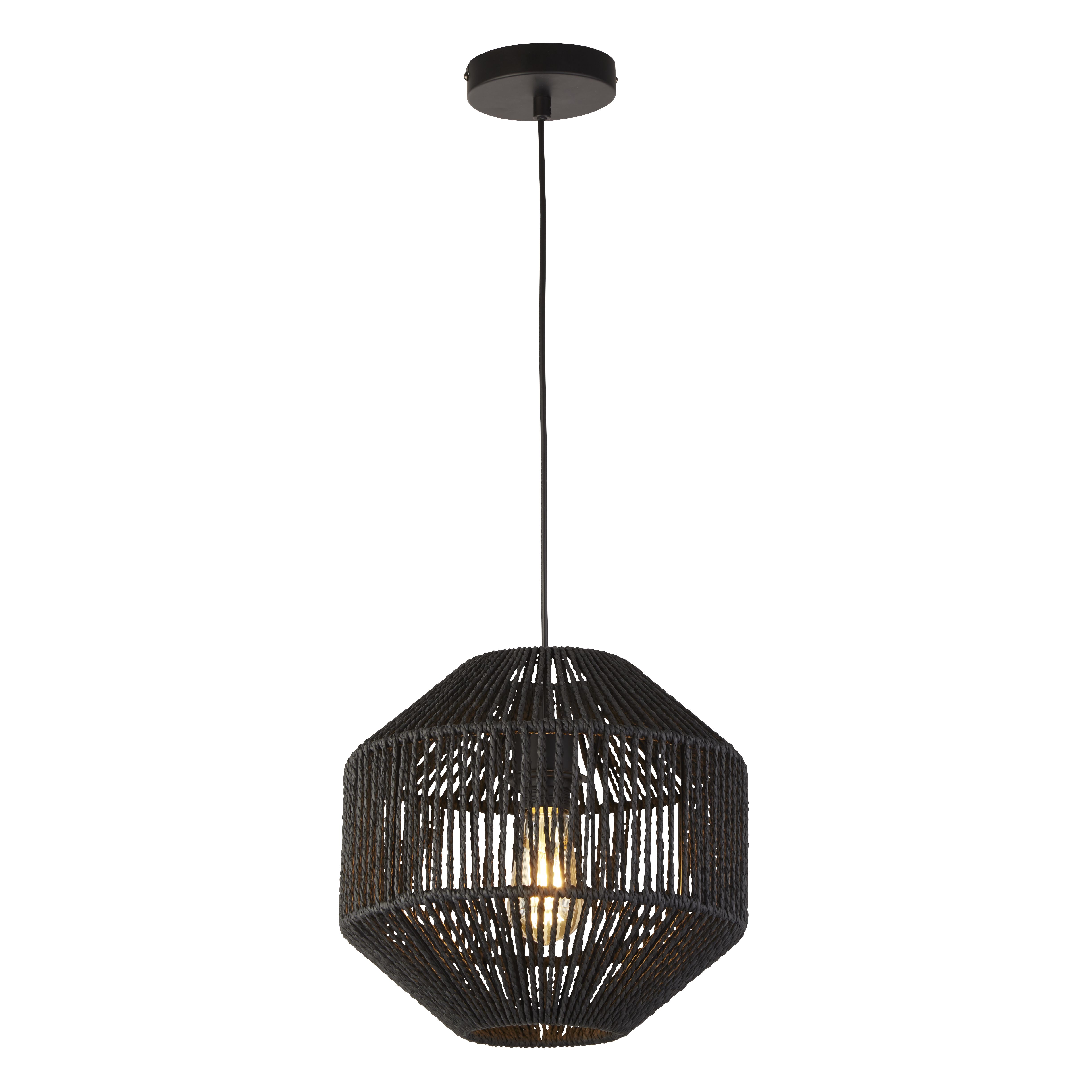 Sospensione Contemporanea Vimini Acciaio Nero Tessuto 1 Luce E27 11203-1BK