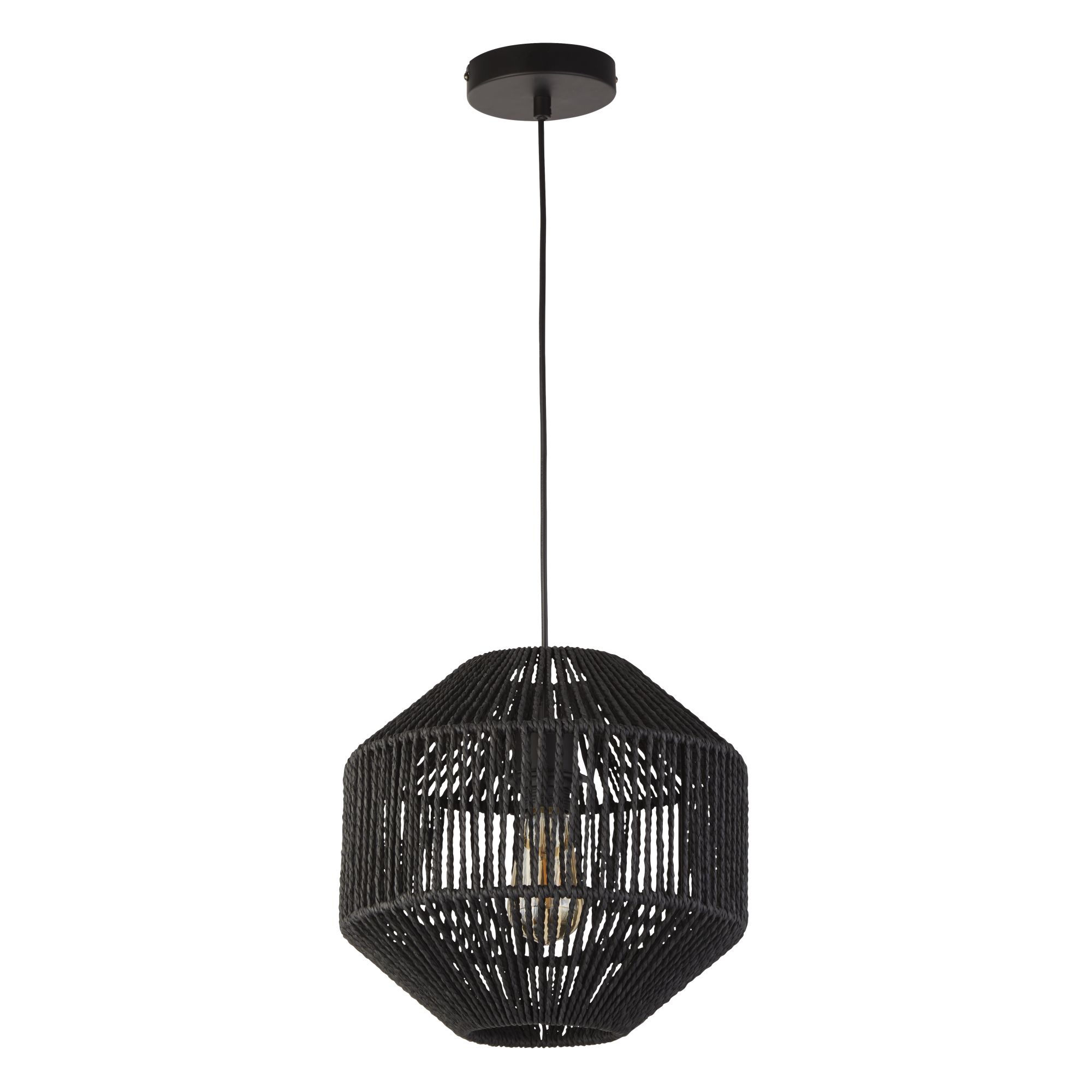 Sospensione Contemporanea Vimini Acciaio Nero Tessuto 1 Luce E27 11203-1BK