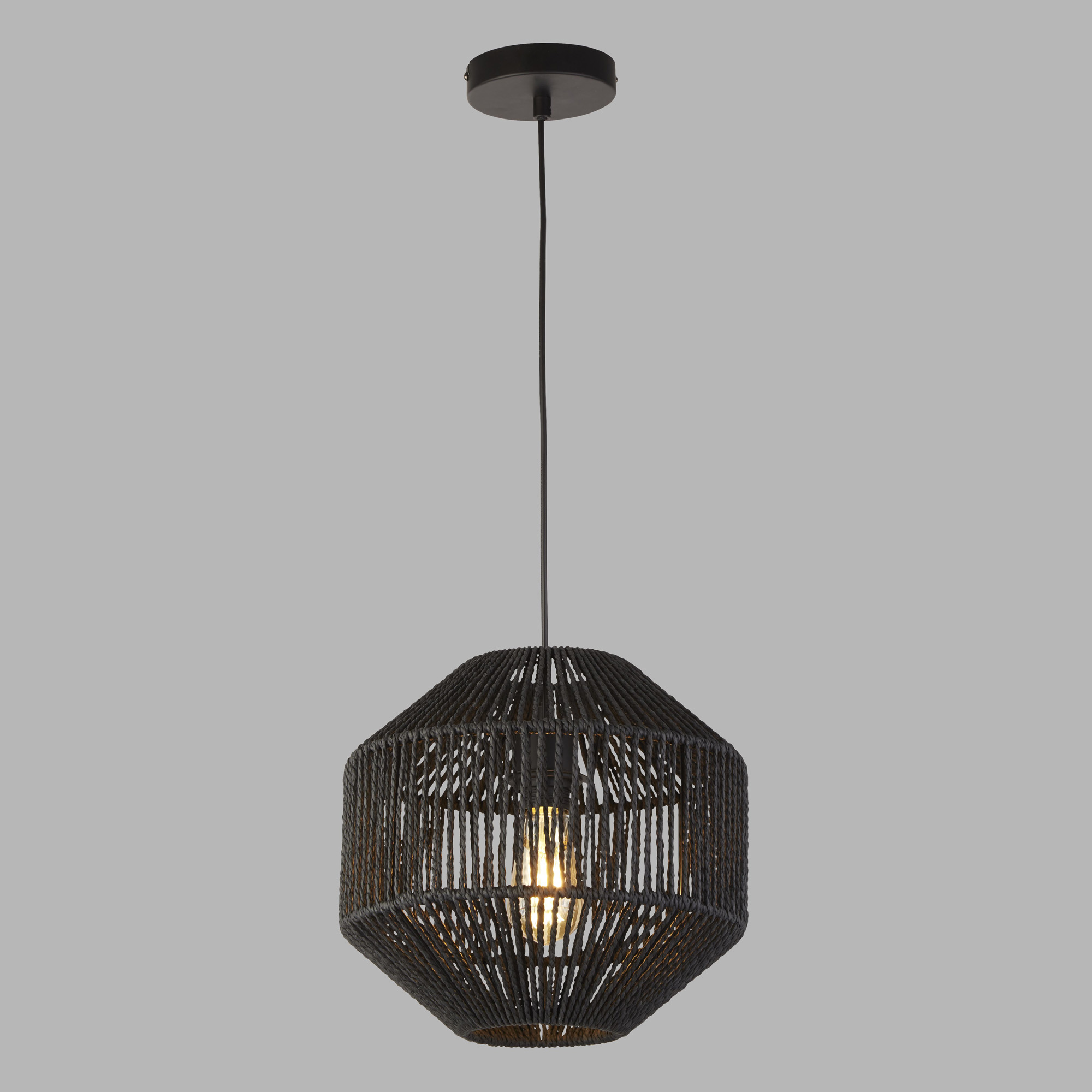 Sospensione Contemporanea Vimini Acciaio Nero Tessuto 1 Luce E27 11203-1BK