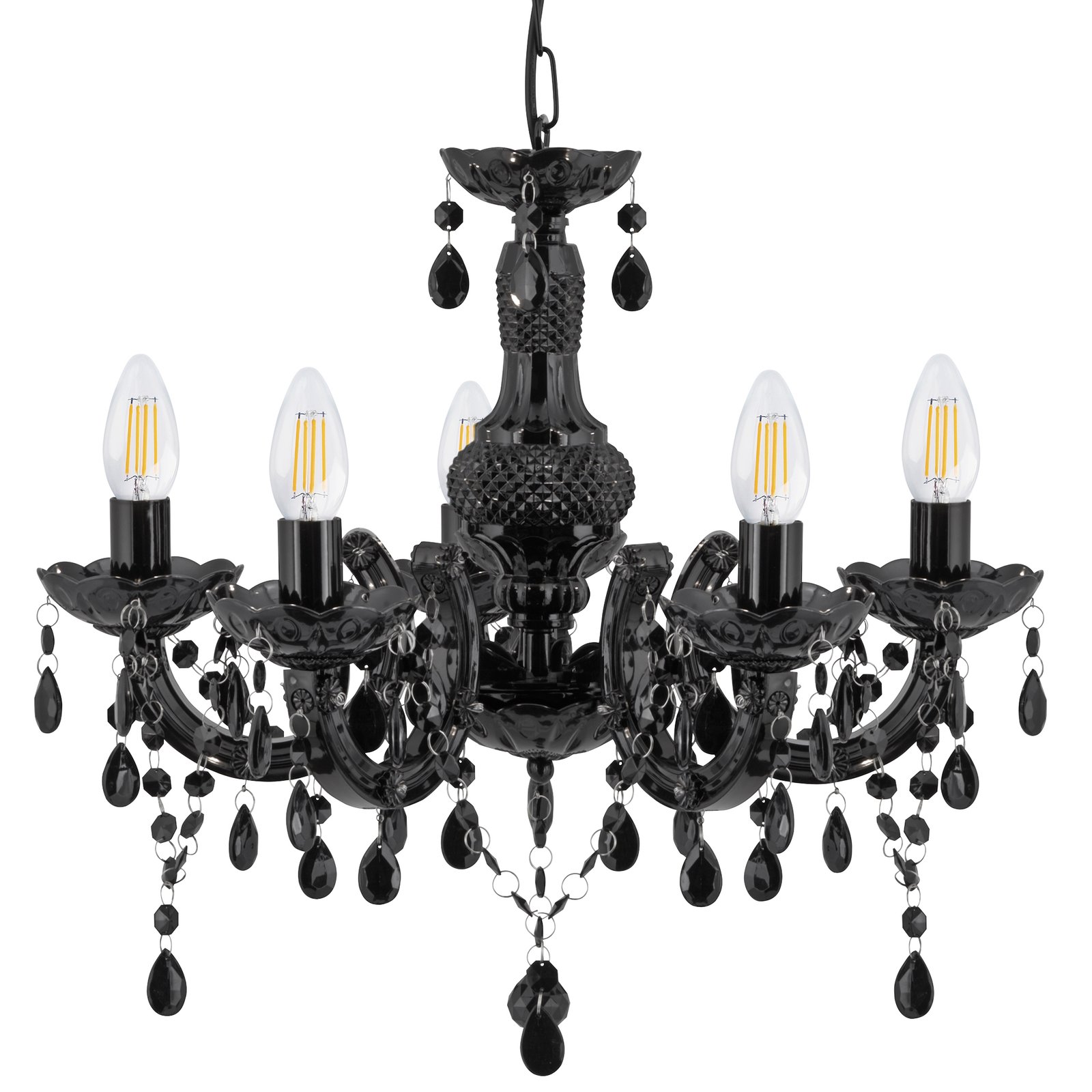 Lampadario Classico Marie Therese Acciaio e Acrilico Nero Policarbonato 5 Luci E14 Lampadario Classico Marie Therese Acciaio e Acrilico Nero Policarbonato 5 Luci E14
