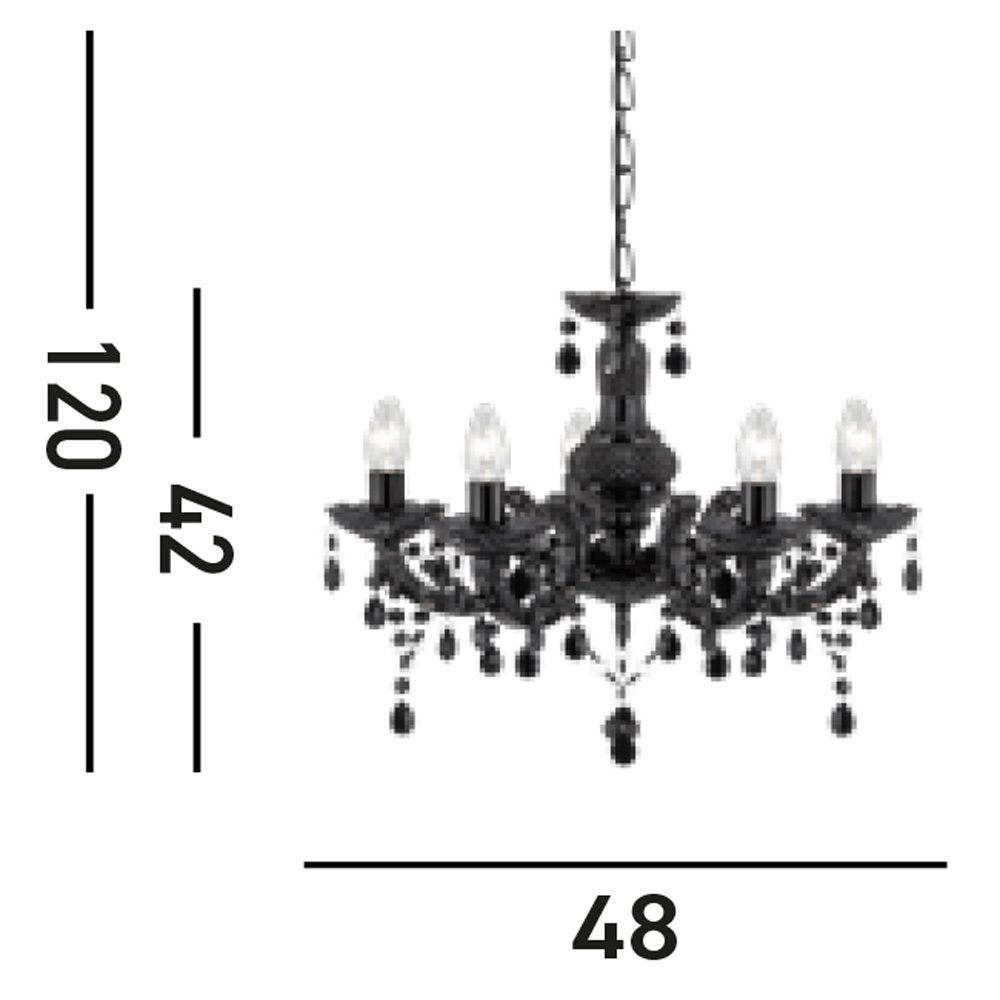 Lampadario Classico Marie Therese Acciaio e Acrilico Nero Policarbonato 5 Luci E14 Lampadario Classico Marie Therese Acciaio e Acrilico Nero Policarbonato 5 Luci E14