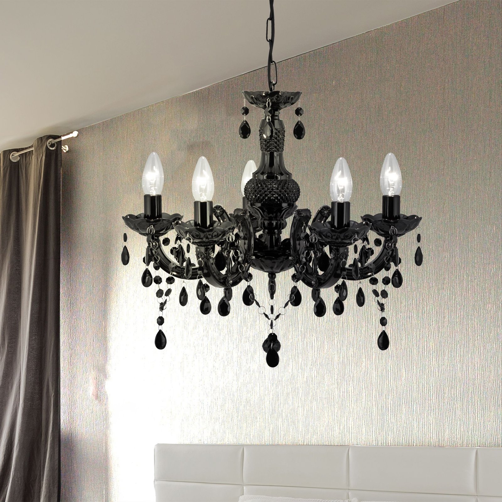 Lampadario Classico Marie Therese Acciaio e Acrilico Nero Policarbonato 5 Luci E14 Lampadario Classico Marie Therese Acciaio e Acrilico Nero Policarbonato 5 Luci E14