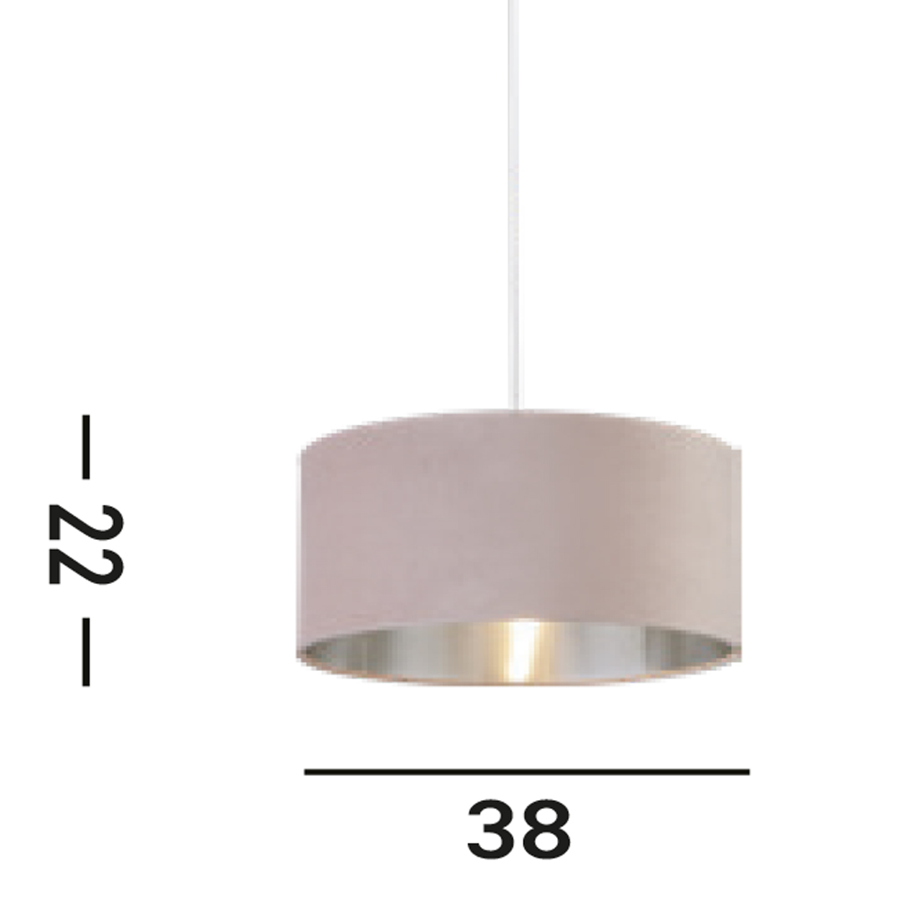 Paralume Contemporaneo Tamburo Acciaio Rosa Tessuto Argento 1 Luce D38Cm 21035PI