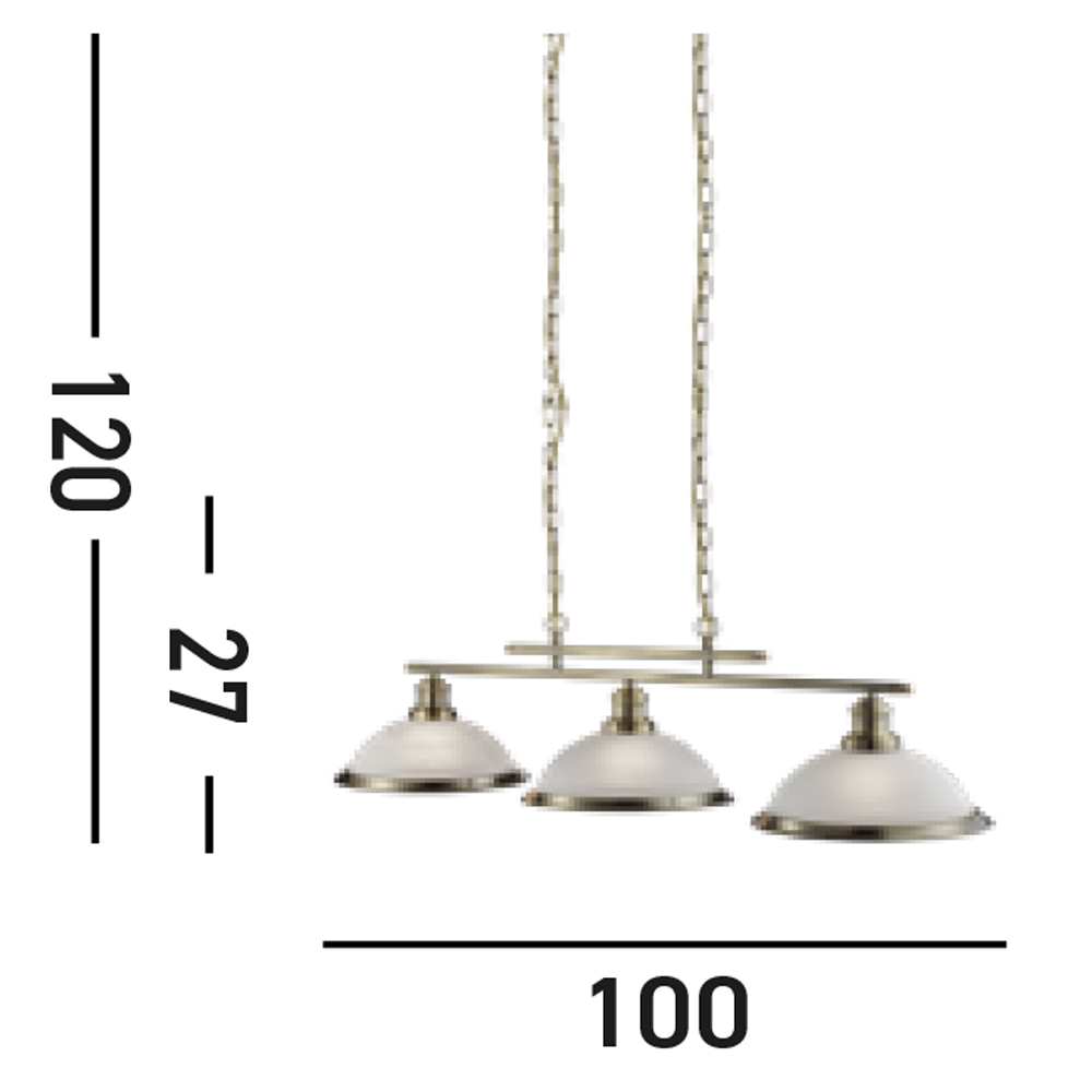 Lampadario Contemporaneo Bistro Acciaio Ottone Vetro 3 Luci E27 2683-3AB