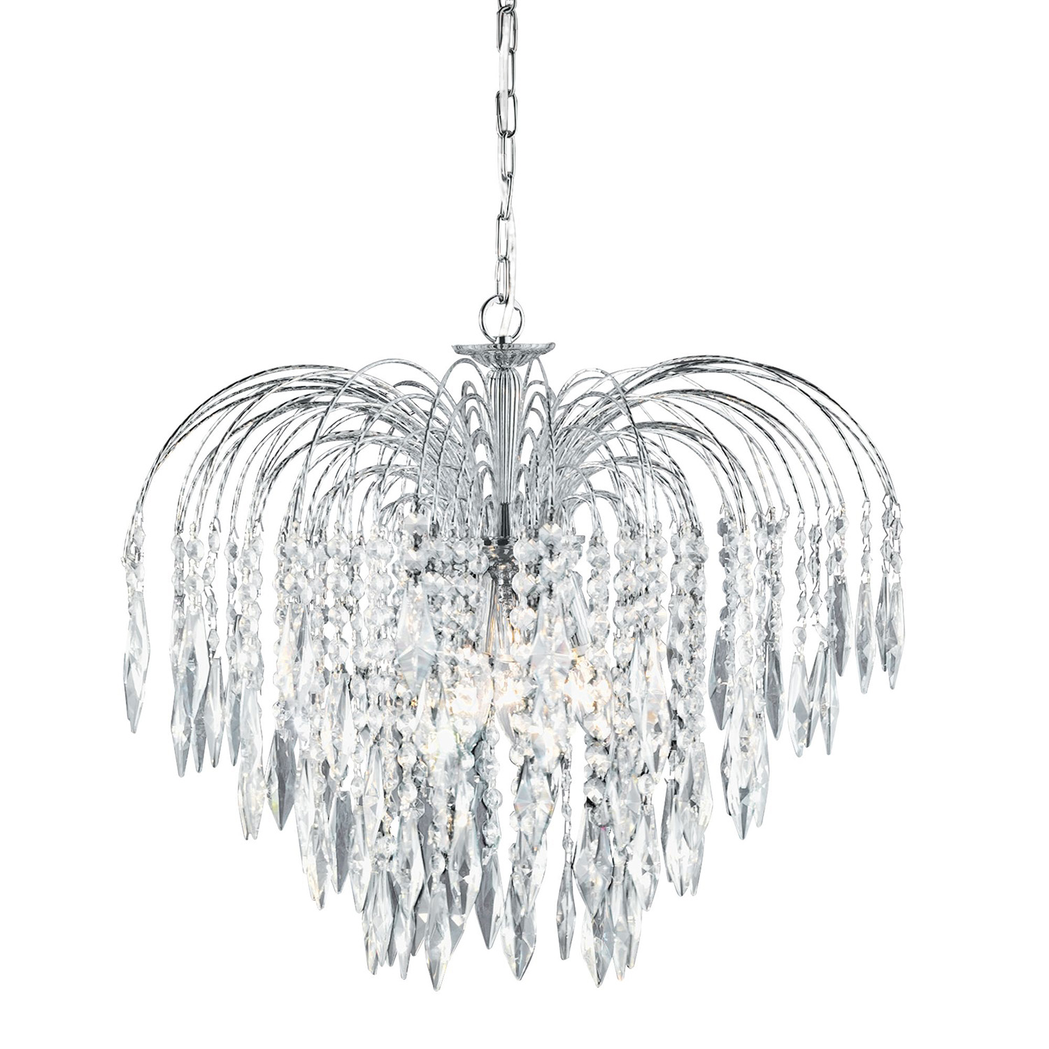 Lampadario Classico Waterfall Acciaio Cromo Cristallo 5 Luci E14