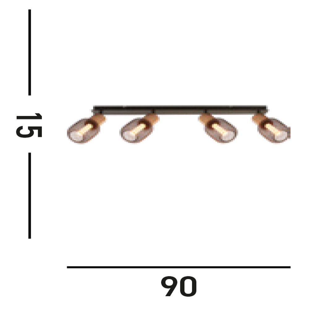 Plafoniera Industrial-Nordico Spinoso Acciaio Nero Marrone 4 Luci E27 50211-4NA