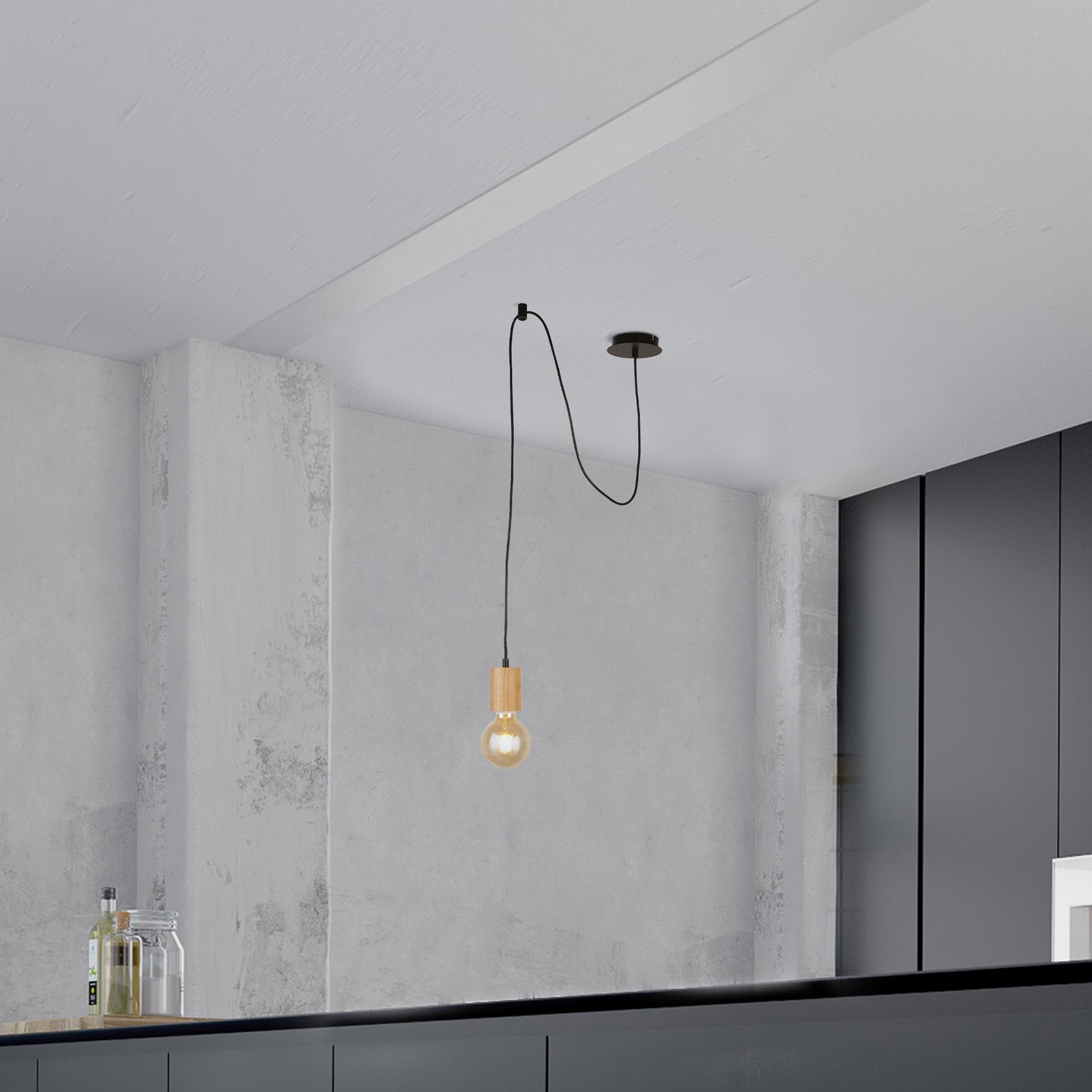 Sospensione Industrial-Nordico Spinoso Acciaio Nero Marrone 1 Luce E27 50212-1NA