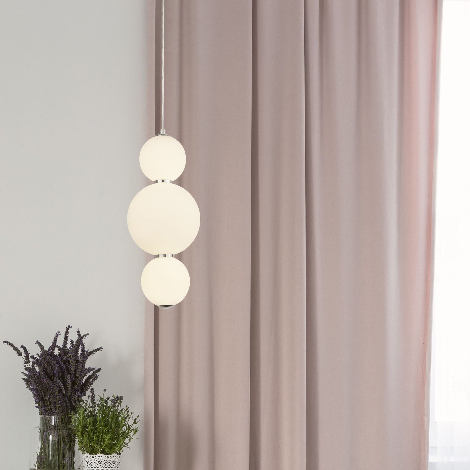Lampadario Contemporaneo Palla Neve Acciaio Cromo Vetro Bianco Led 18,97W 3000K 51022-3CC