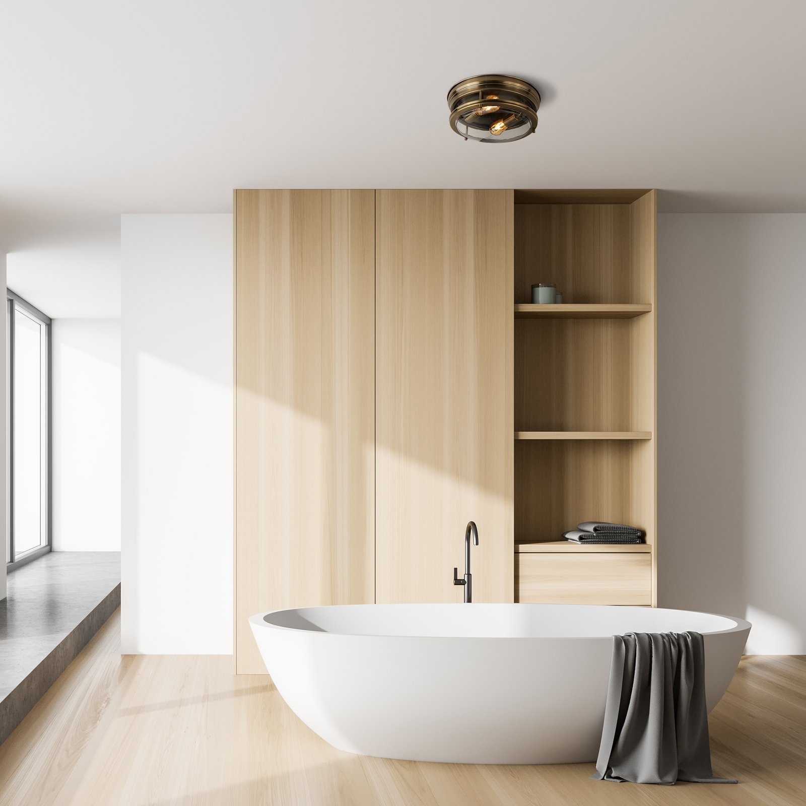 Plafoniera Contemporanea Glasgow Acciaio Ottone Vetro Trasparente 1 Luce E27 5182AB