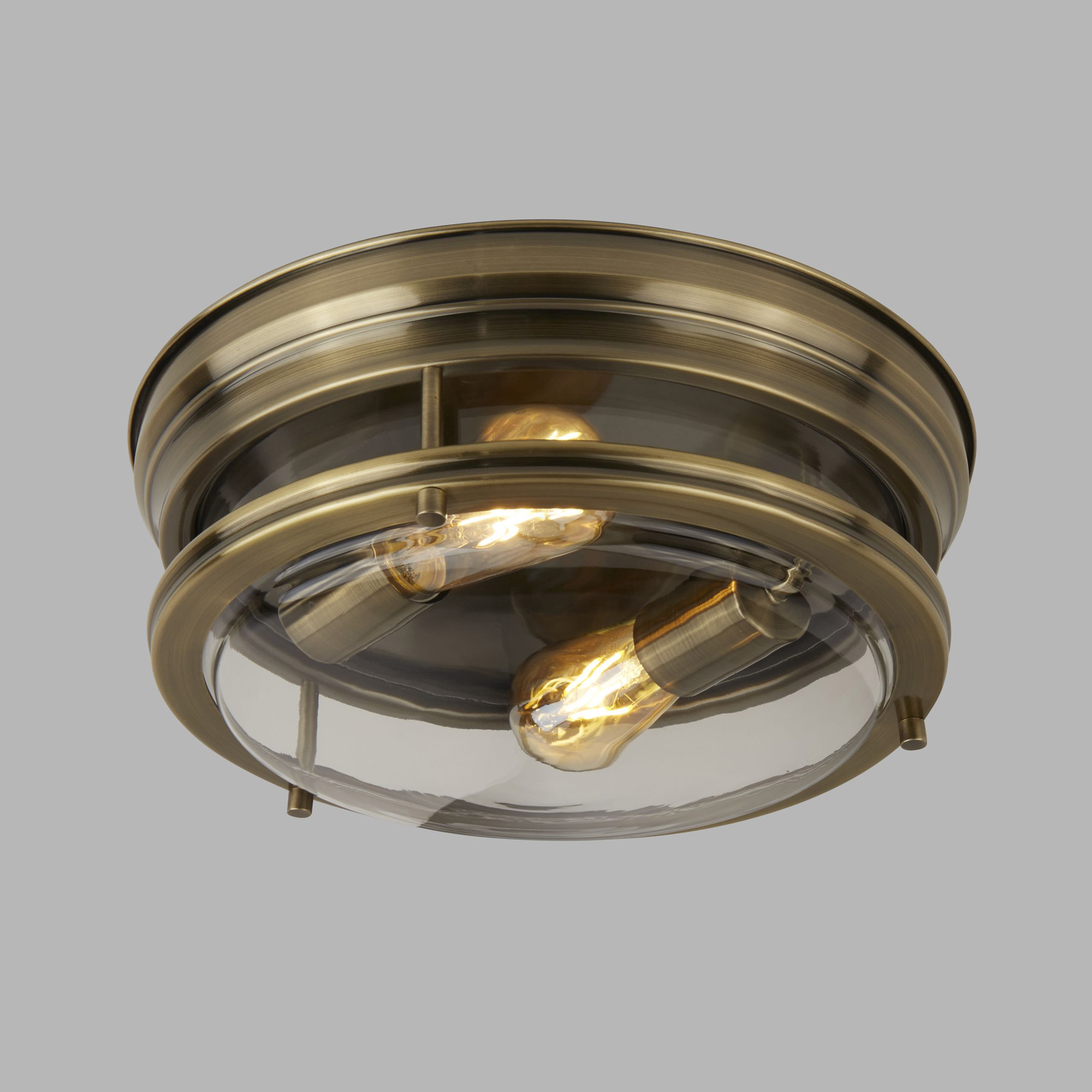 Plafoniera Contemporanea Glasgow Acciaio Ottone Vetro Trasparente 1 Luce E27 5182AB