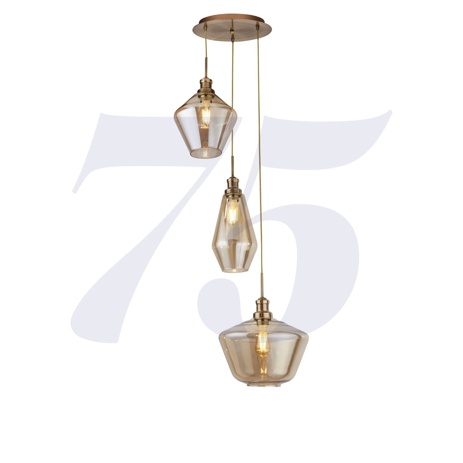 Lampadario Contemporaneo Mia Acciaio Ottone Vetro Ambra 3 Luci E27 5423-3AB