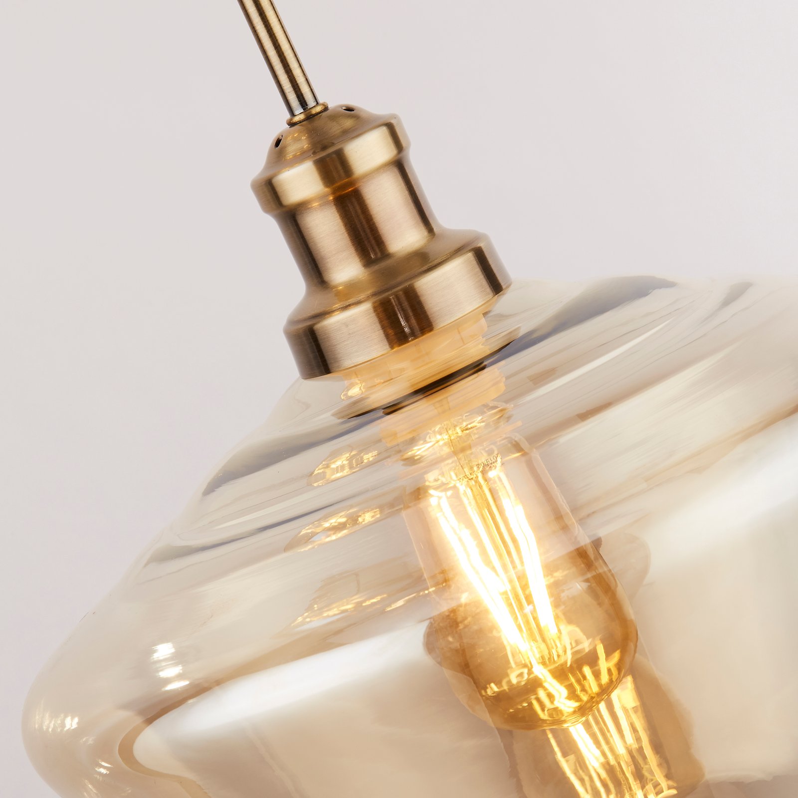 Lampadario Contemporaneo Mia Acciaio Ottone Vetro Ambra 3 Luci E27 5423-3AB