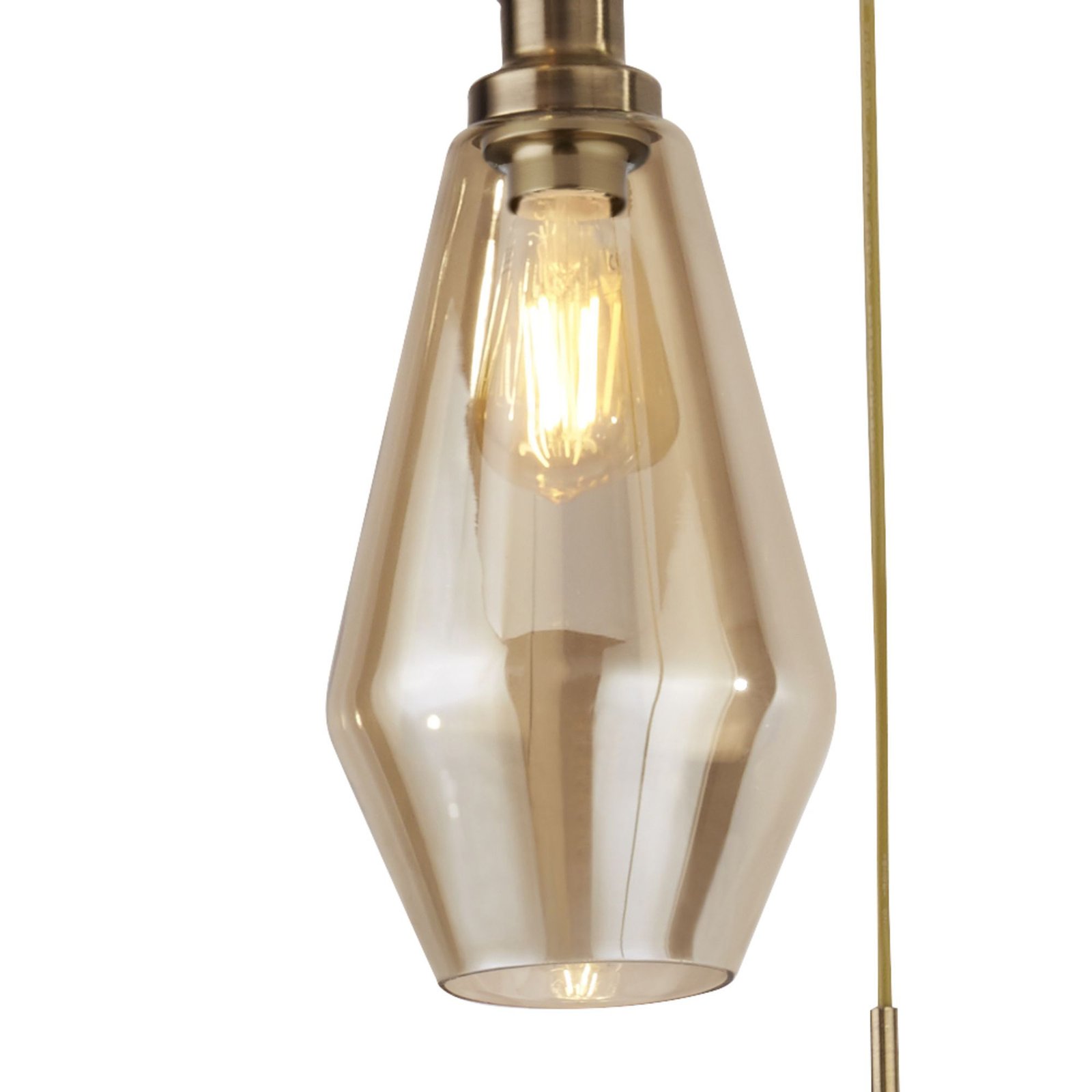 Lampadario Contemporaneo Mia Acciaio Ottone Vetro Ambra 3 Luci E27 5423-3AB