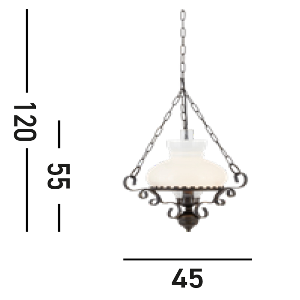 Sospensione Rustico-Country Olio Acciaio Marrone Vetro Bianco 1 Luce E27 576RU