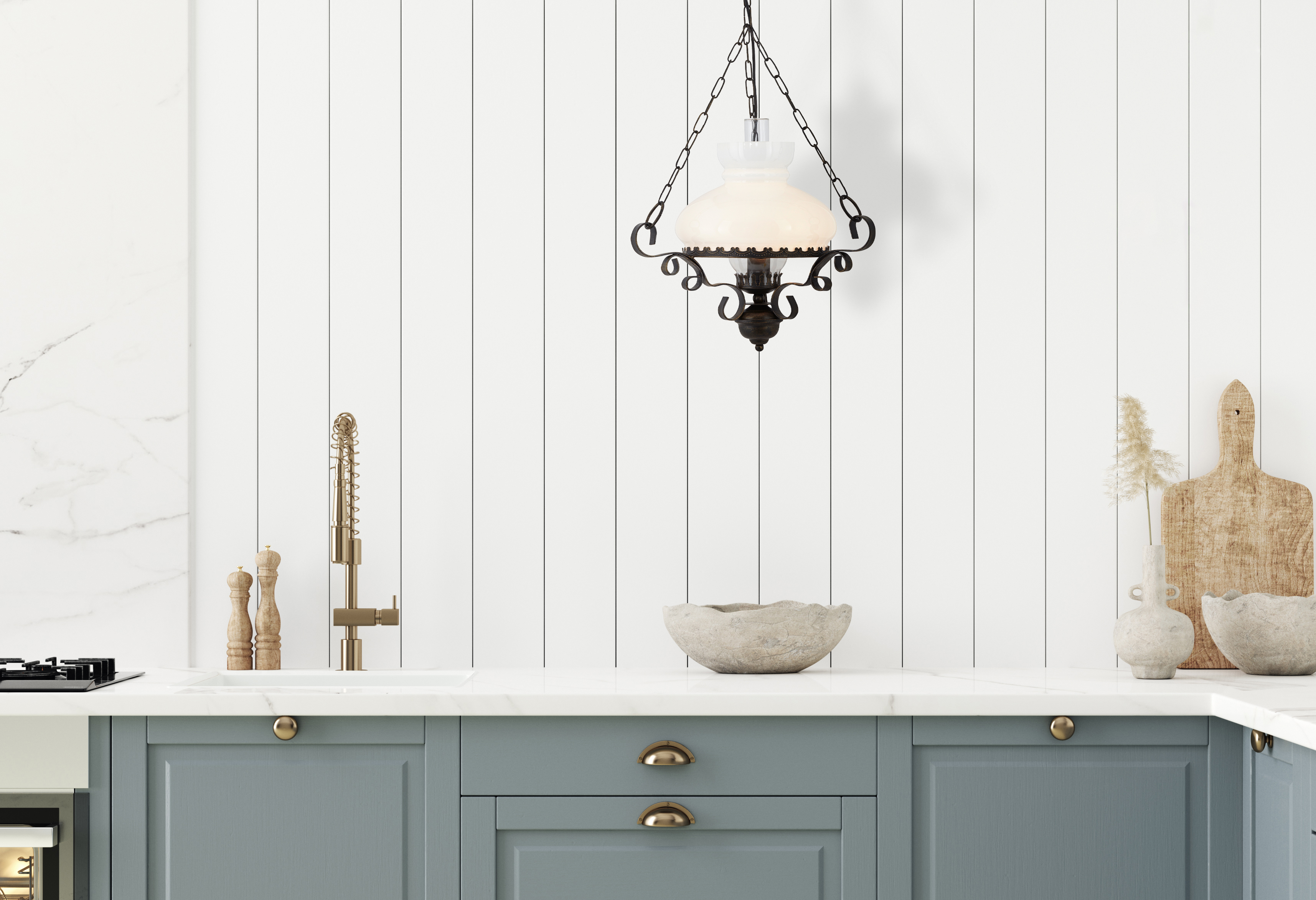 Sospensione Rustico-Country Olio Acciaio Marrone Vetro Bianco 1 Luce E27 576RU