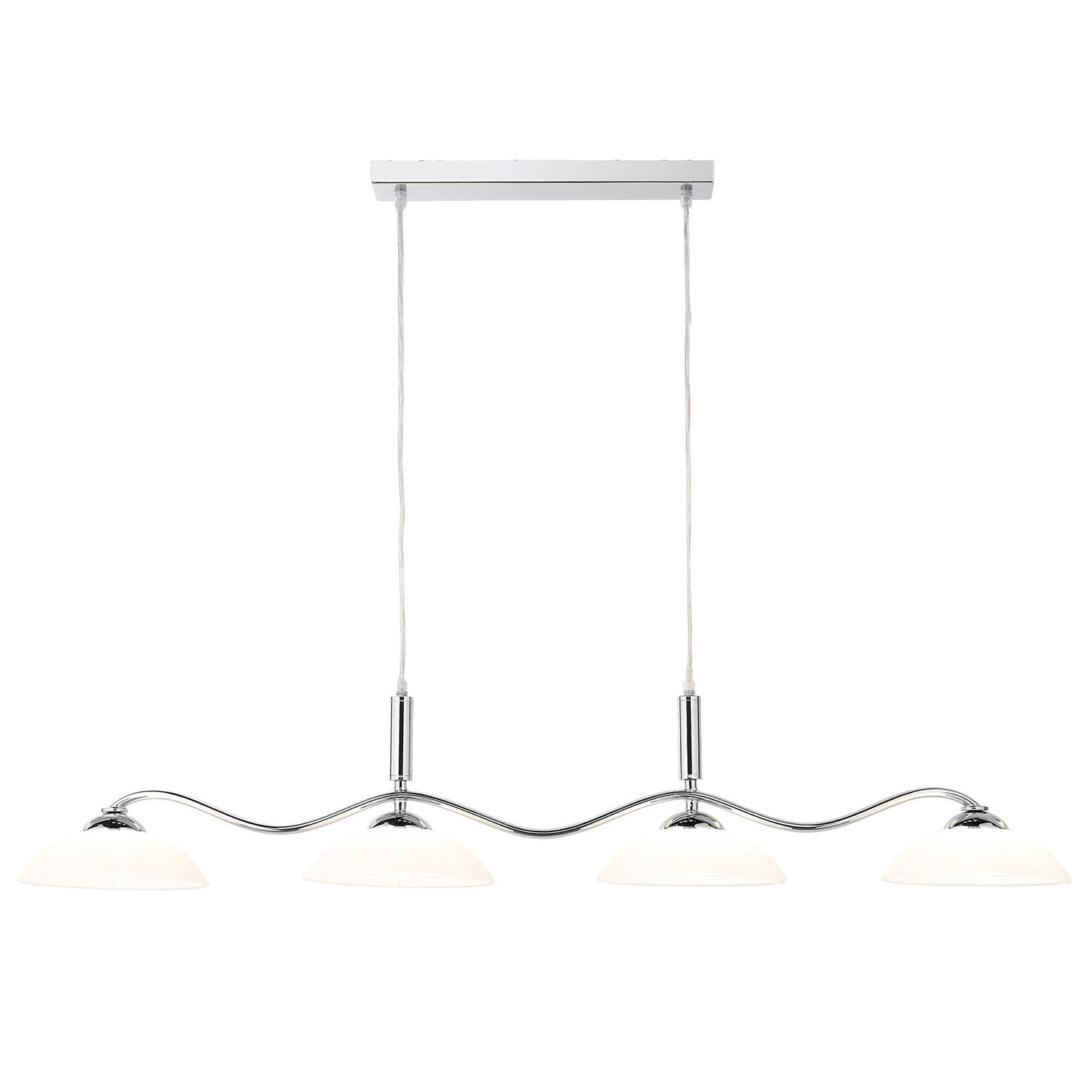 Lampadario Moderno Alessio Ferro Cromo Vetro Bianco 4 Luci G9