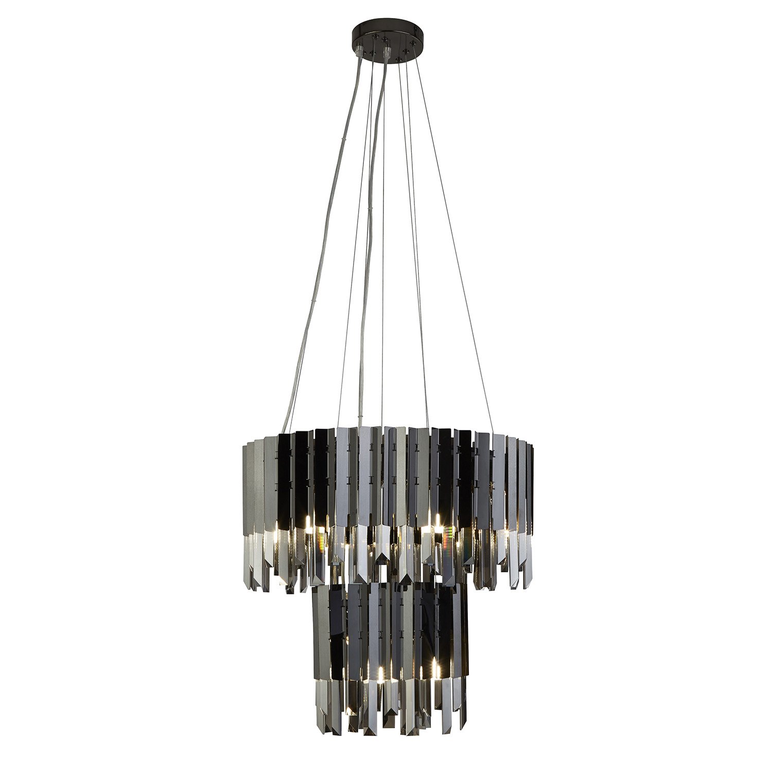 Lampadario Classico Rotunda Acciaio Nero Vetro Fumè 9 Luci G9