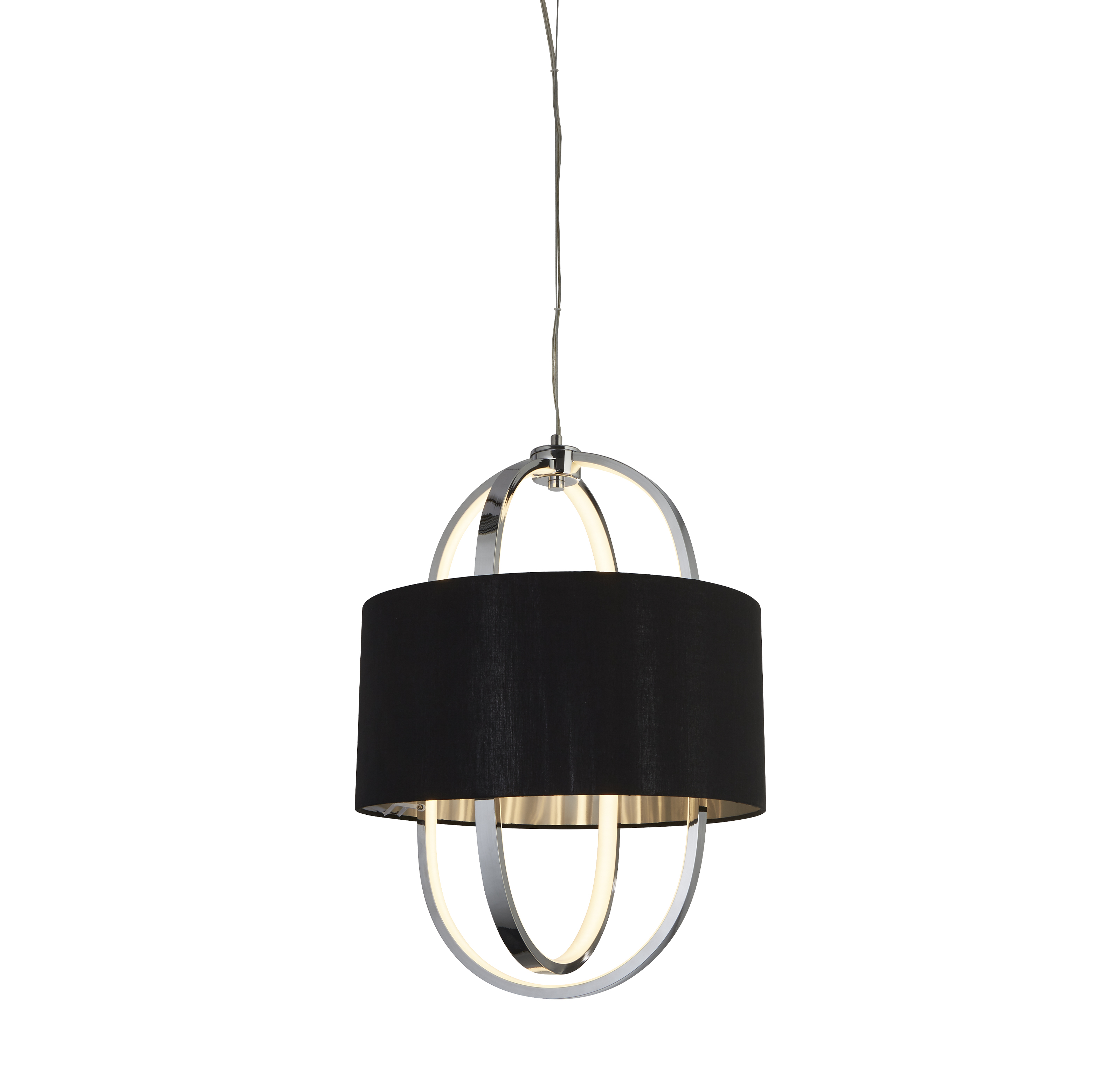 Lampadario Contemporaneo Madrid Acciaio Cromo Tessuto Nero Led 20W 3000K 62802CC