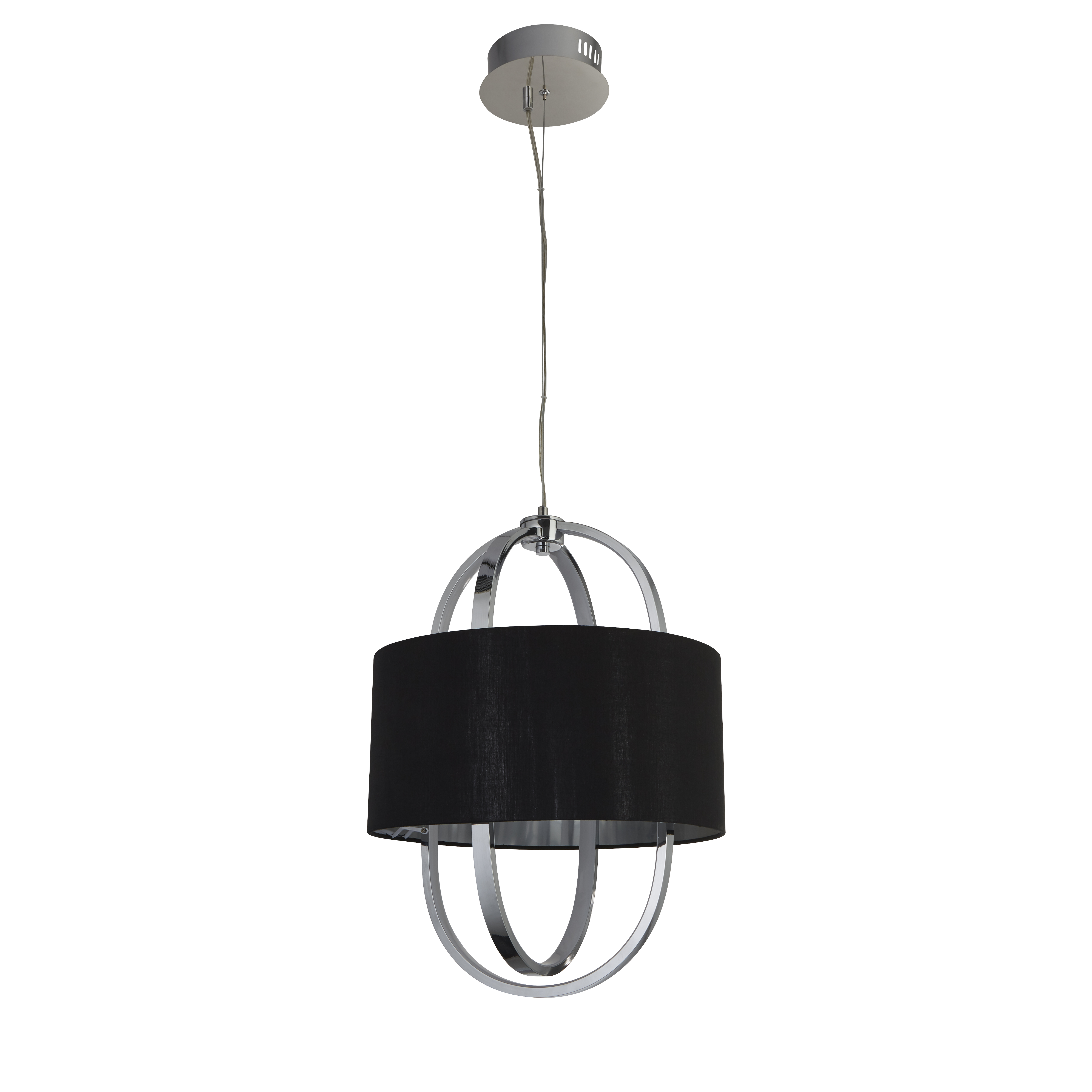 Lampadario Contemporaneo Madrid Acciaio Cromo Tessuto Nero Led 20W 3000K 62802CC