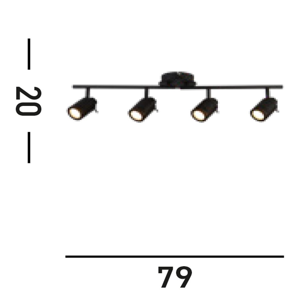 Plafoniera Contemporanea Sansone Acciaio Nero Policarbonato 4 Luci Gu10 6604BK