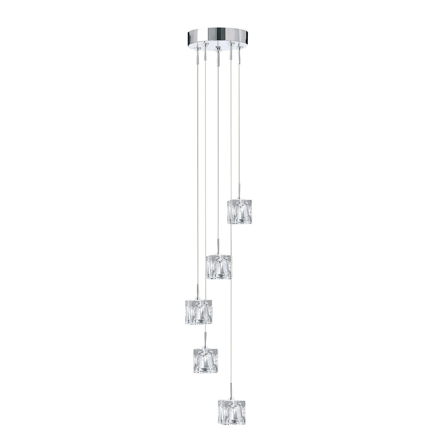 Lampadario Contemporaneo Ice Cube Acciaio Cromo Vetro Trasparente Led 26W 3000K