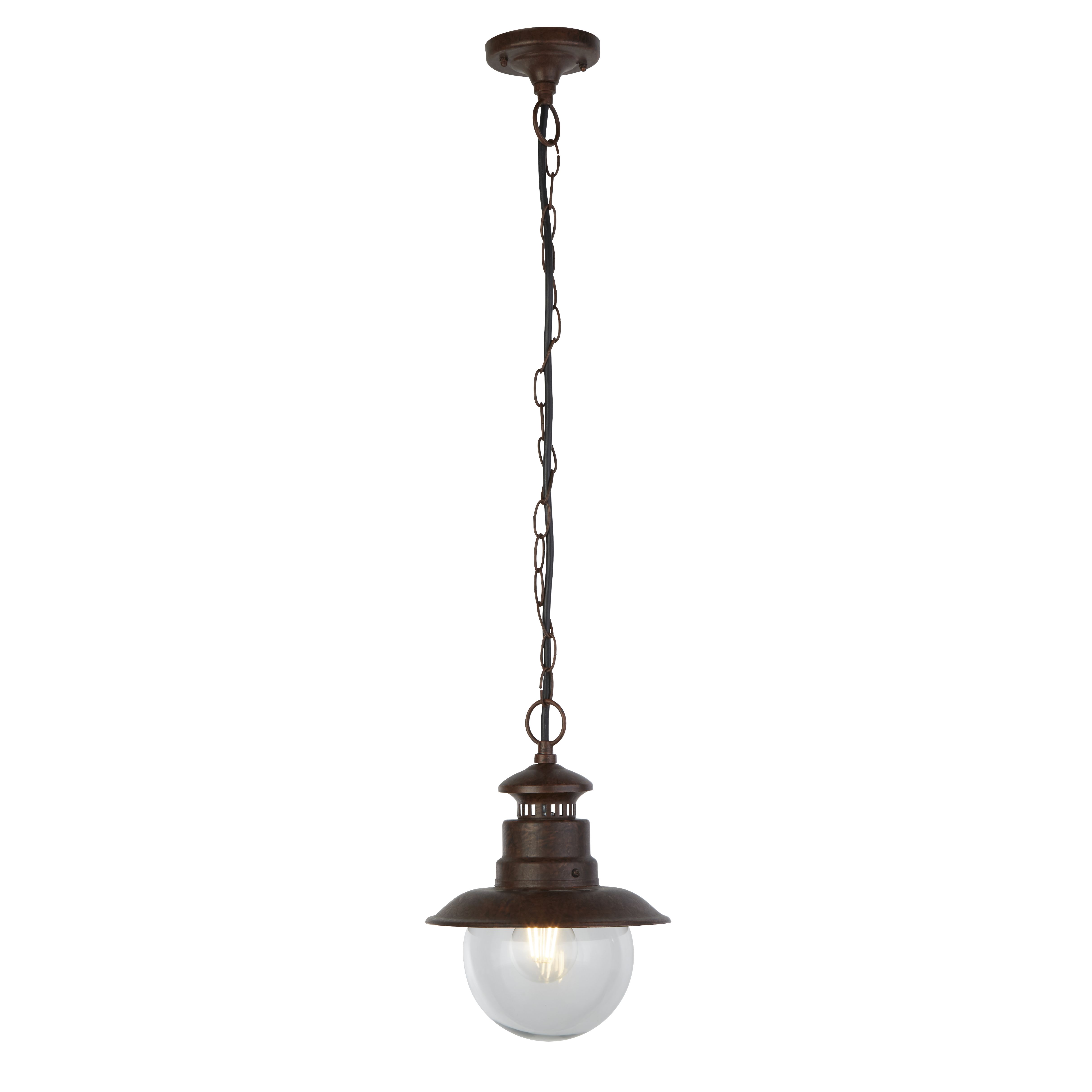 Sospensione Rustico-Country Stazione Acciaio Marrone Vetro 1 Luce E27 7653RU