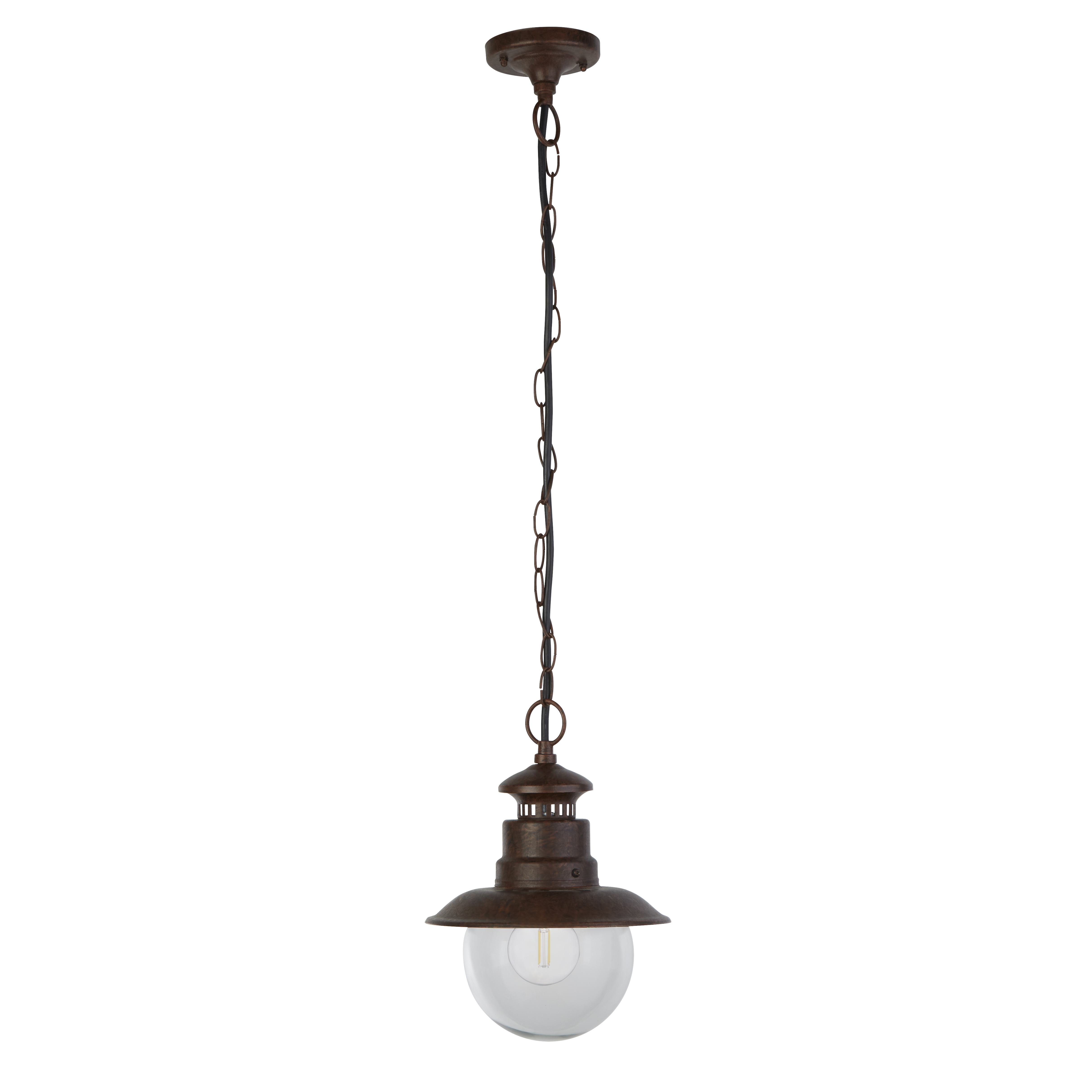 Sospensione Rustico-Country Stazione Acciaio Marrone Vetro 1 Luce E27 7653RU