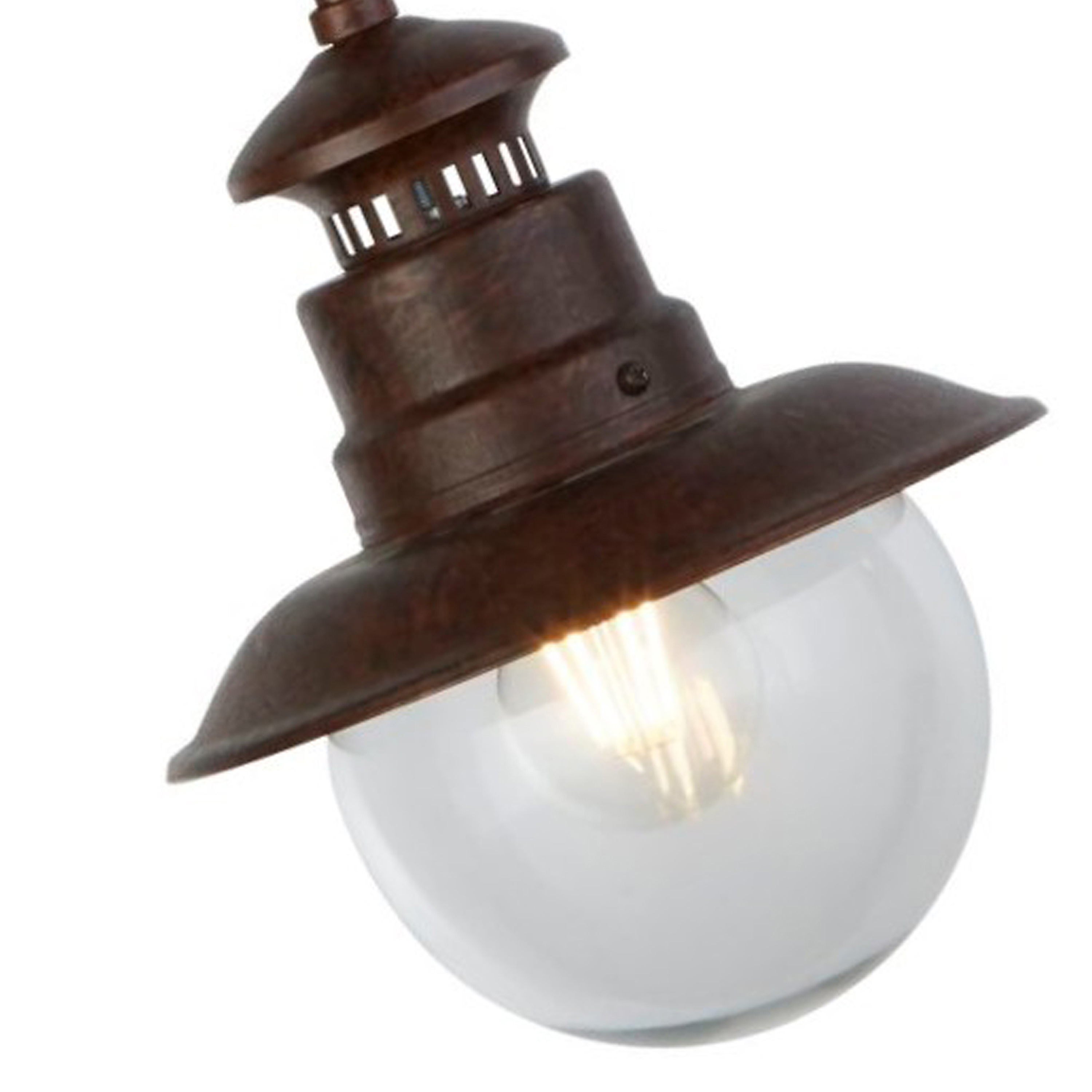Sospensione Rustico-Country Stazione Acciaio Marrone Vetro 1 Luce E27 7653RU