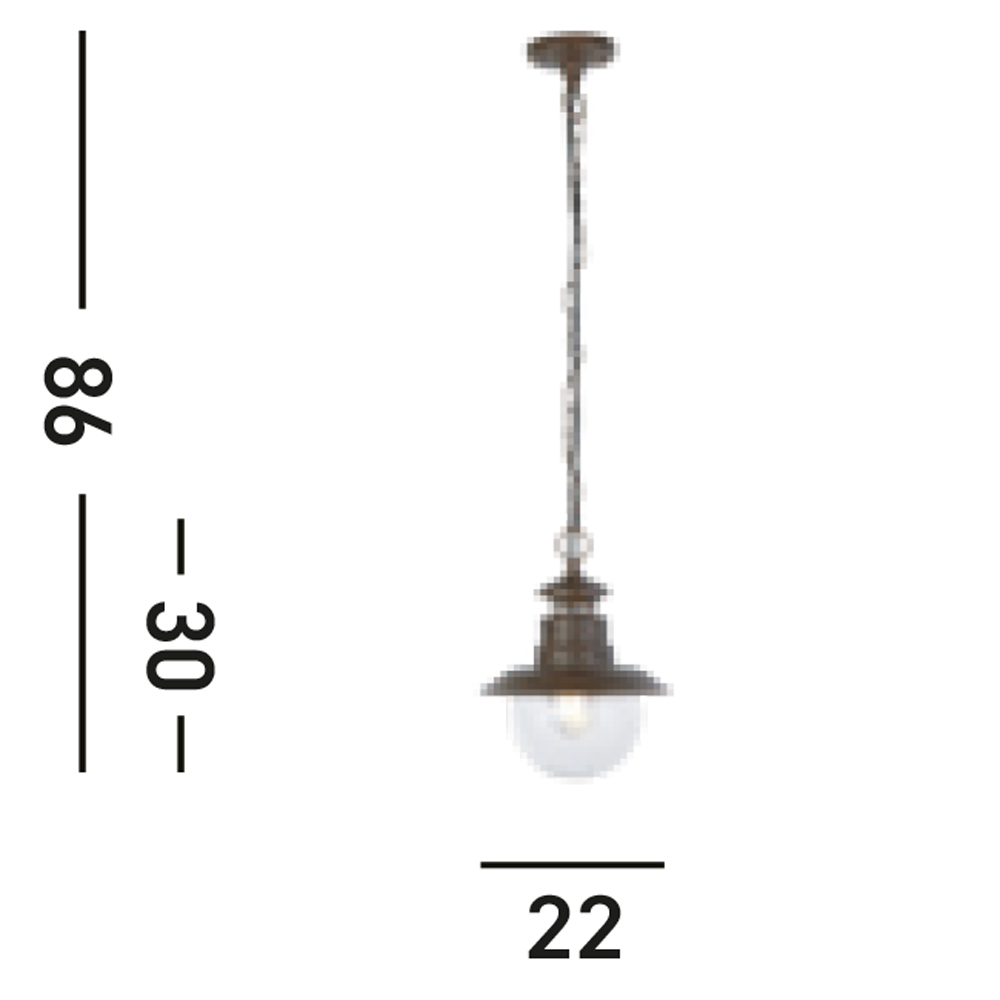 Sospensione Rustico-Country Stazione Acciaio Marrone Vetro 1 Luce E27 7653RU
