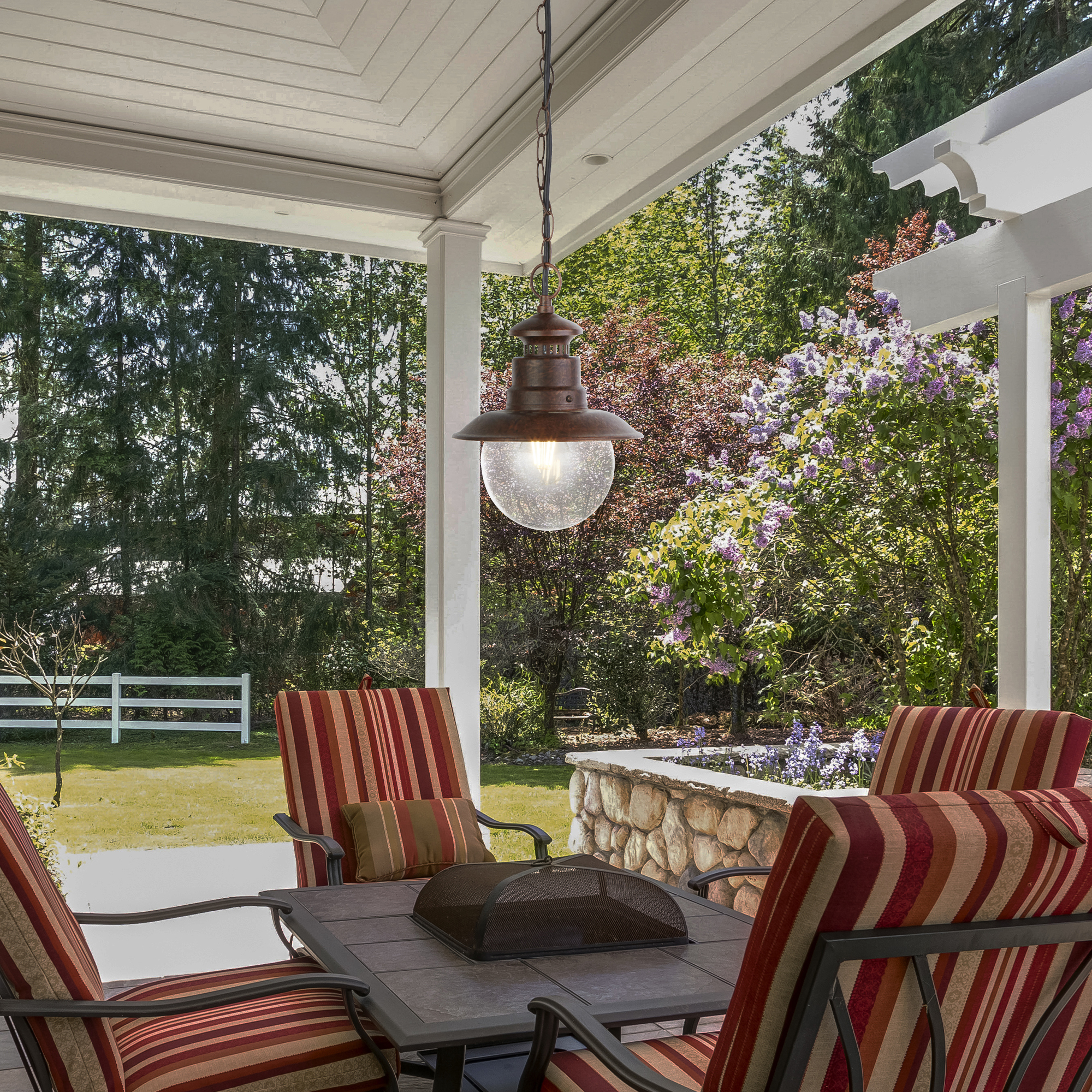 Sospensione Rustico-Country Stazione Acciaio Marrone Vetro 1 Luce E27 7653RU