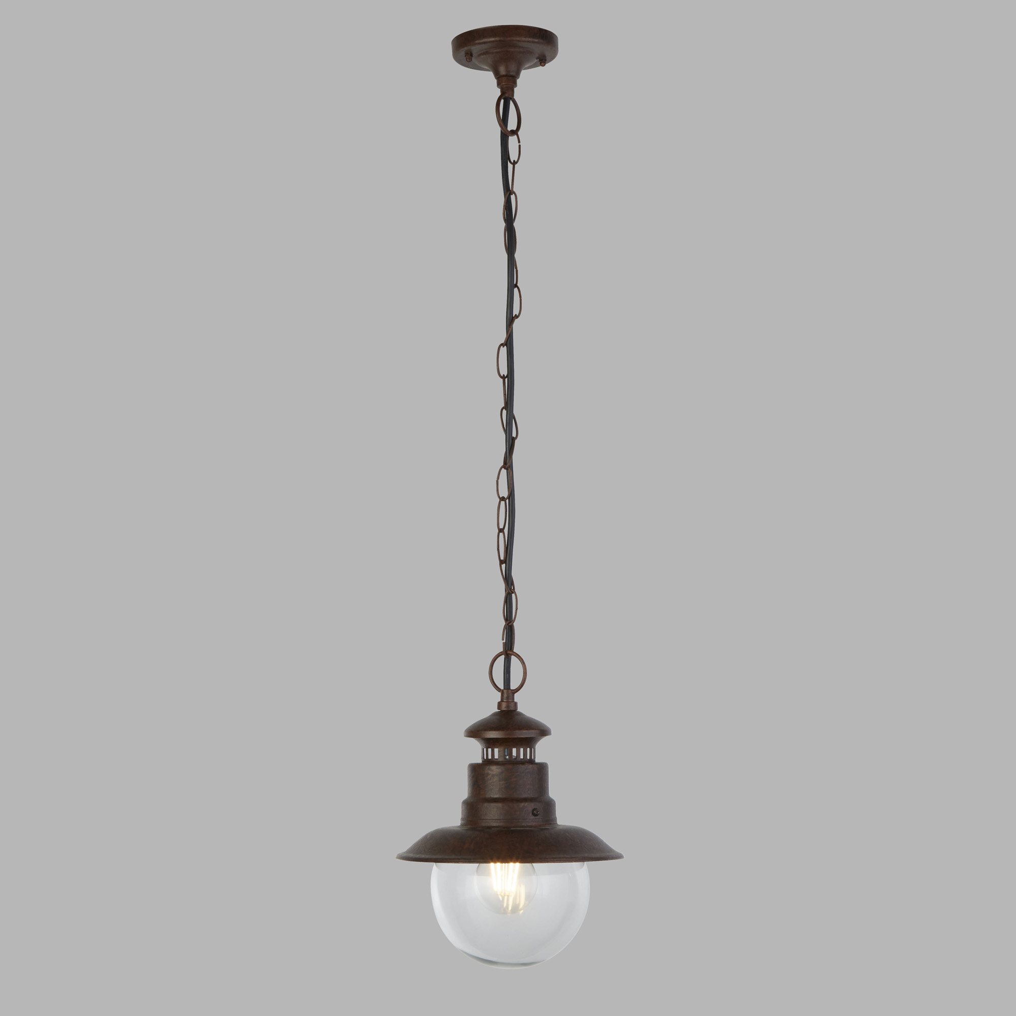 Sospensione Rustico-Country Stazione Acciaio Marrone Vetro 1 Luce E27 7653RU