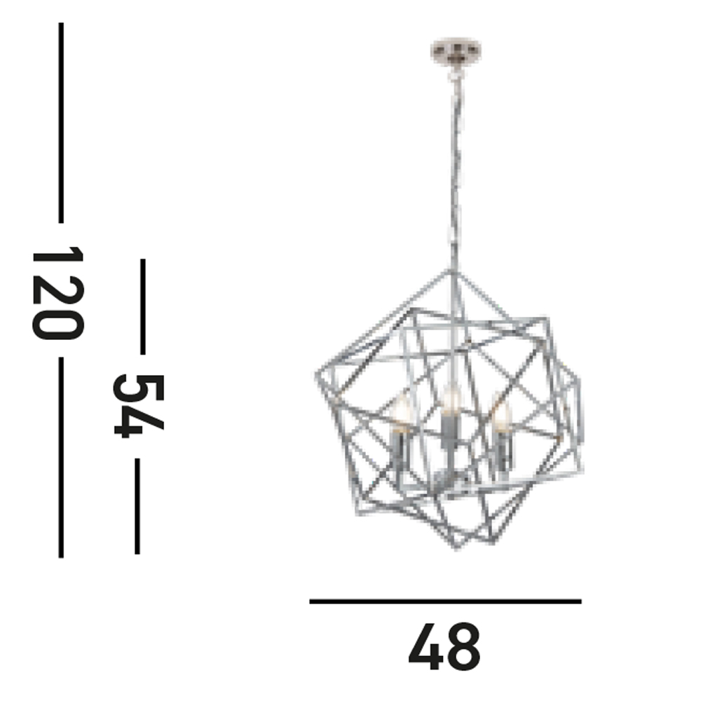 Lampadario Contemporaneo Cubo Acciaio Cromo 3 Luci E14 7863-3CC