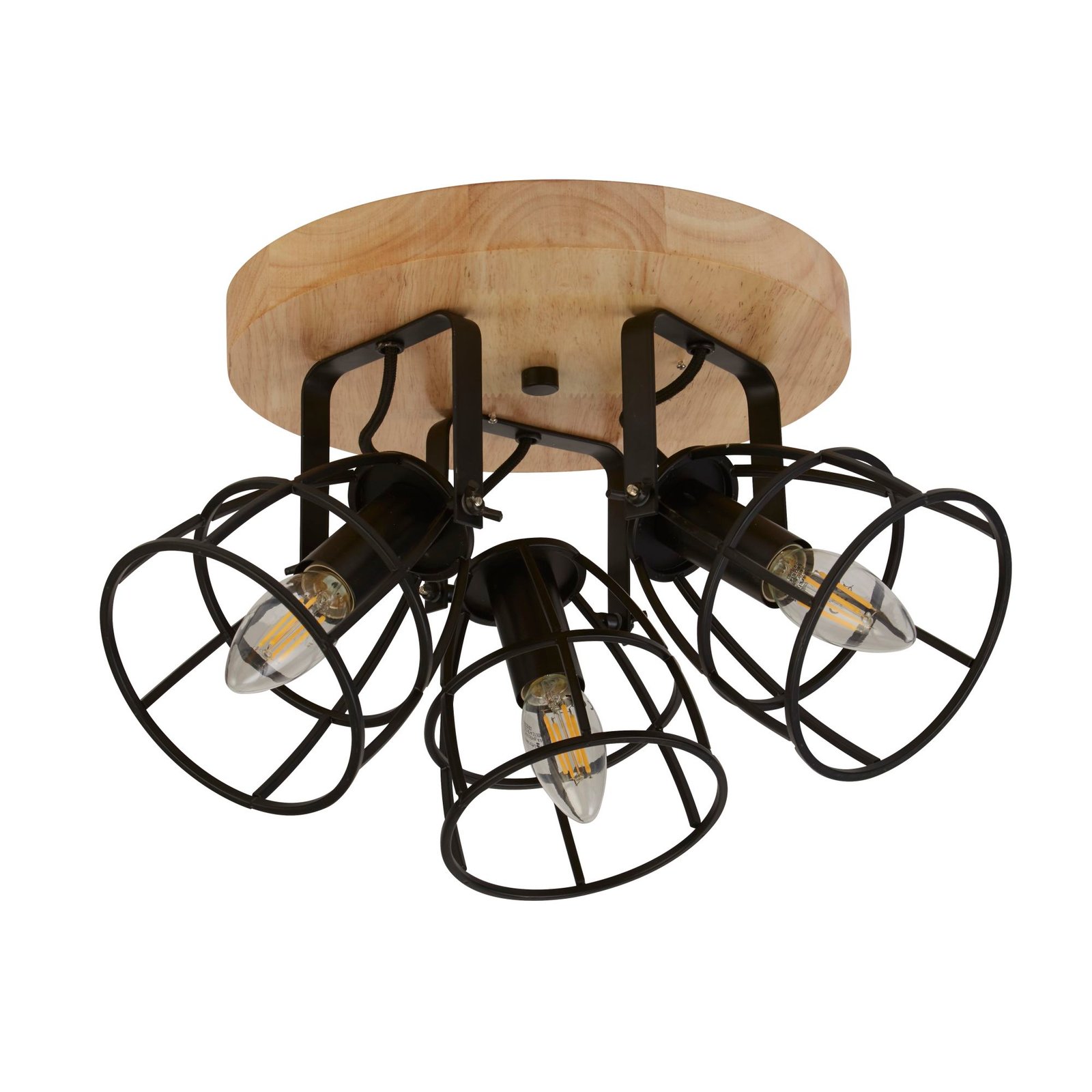 Plafoniera Industrial-Nordico Visione Acciaio Nero Marrone 3 Luci E14 81698-3BK