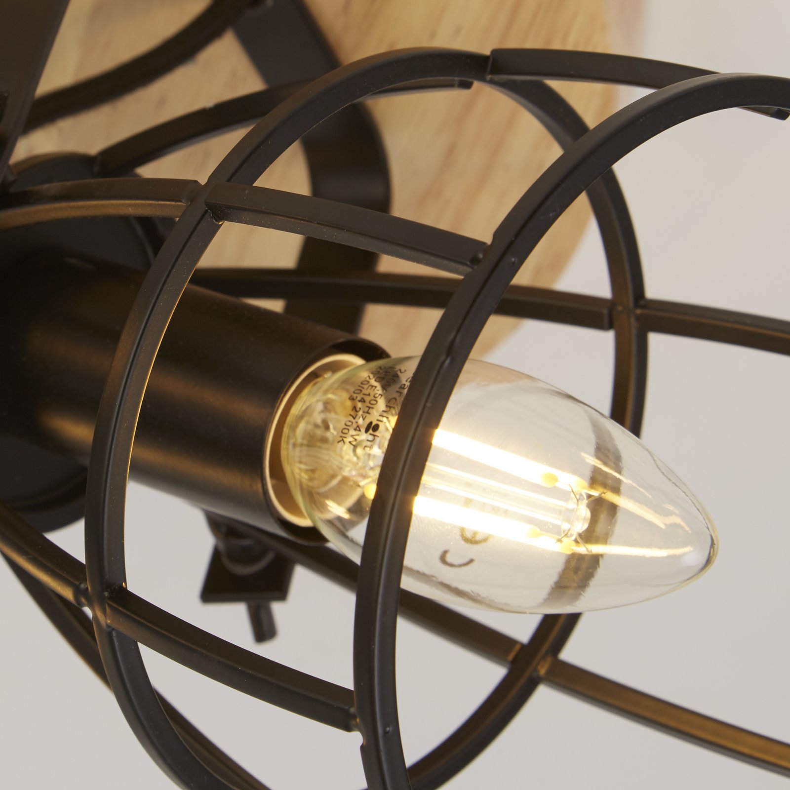 Plafoniera Industrial-Nordico Visione Acciaio Nero Marrone 3 Luci E14 81698-3BK