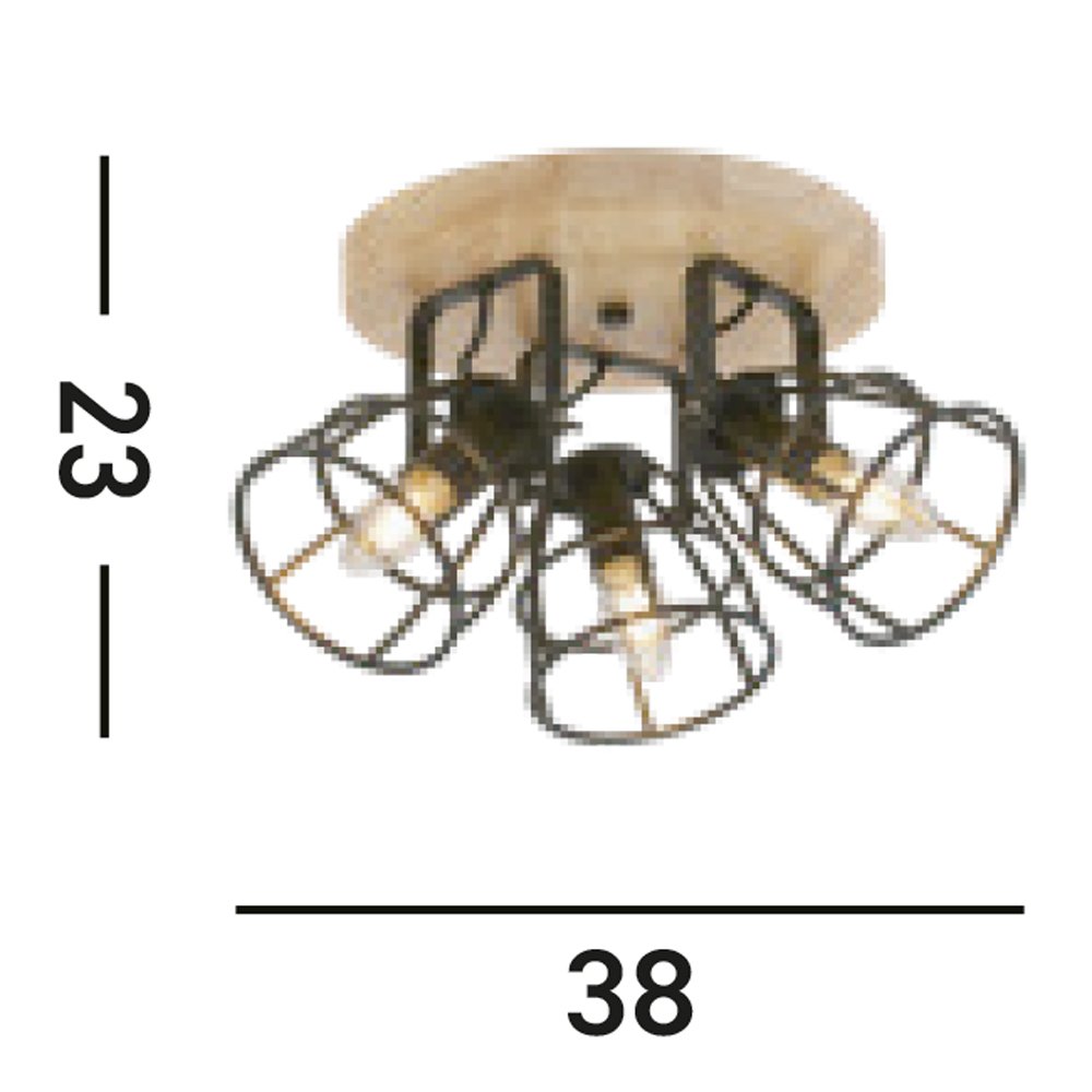 Plafoniera Industrial-Nordico Visione Acciaio Nero Marrone 3 Luci E14 81698-3BK