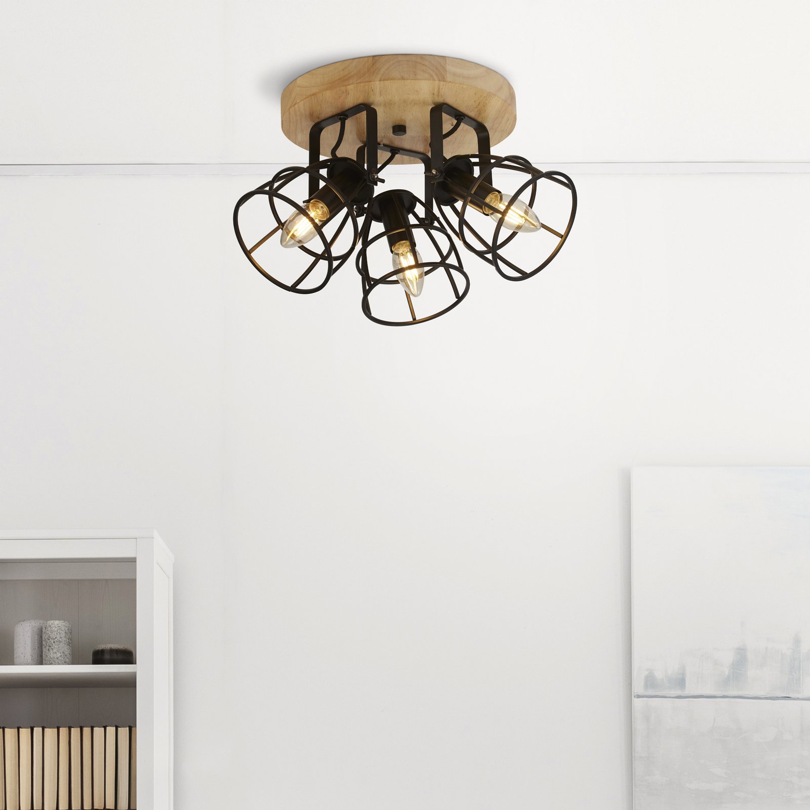Plafoniera Industrial-Nordico Visione Acciaio Nero Marrone 3 Luci E14 81698-3BK