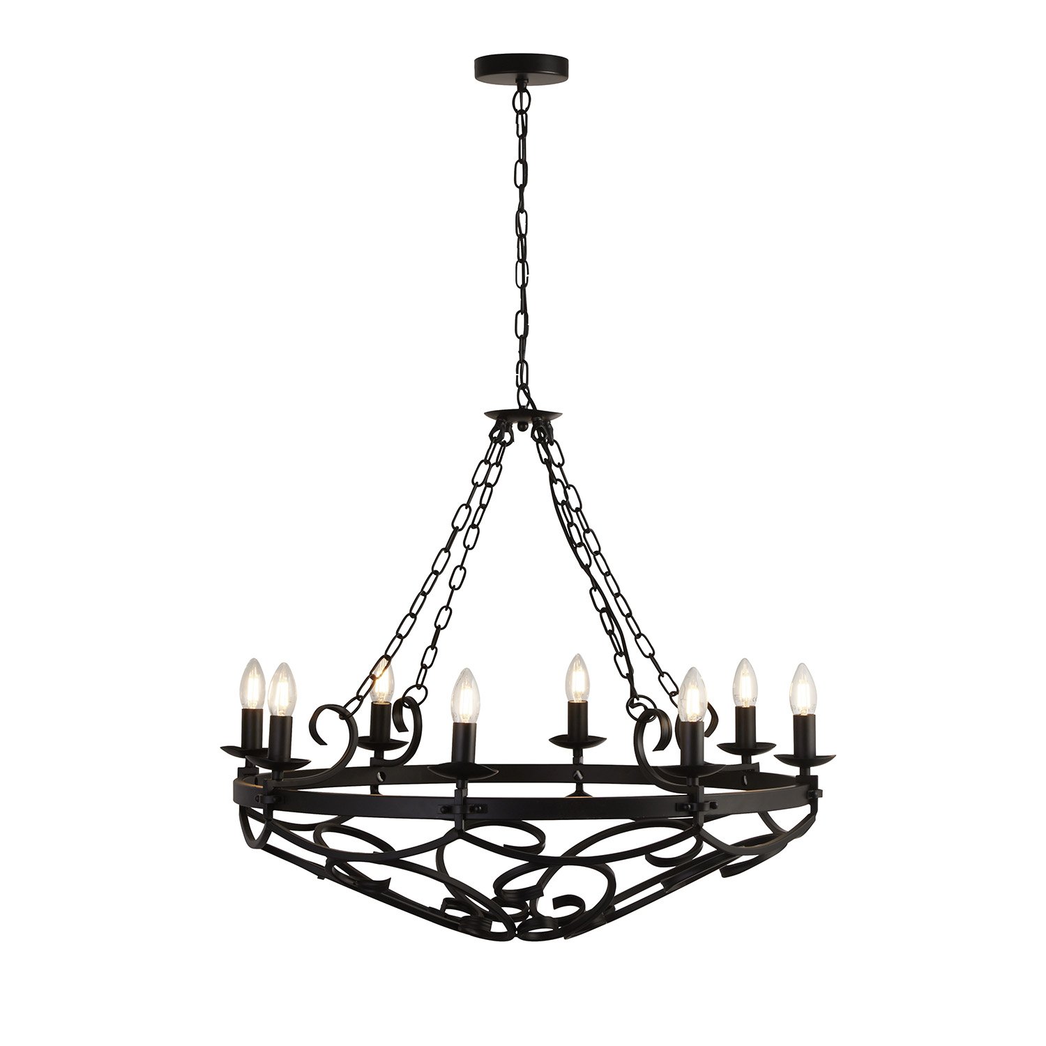 Lampadario Rustico-Country Cartwheel Iii Acciaio Nero 8 Luci E14