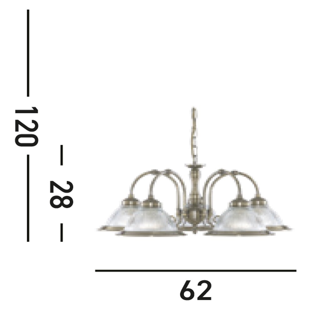 Lampadario Contemporaneo American Dinner Acciaio Adjustable Vetro 5 Luci E27 9345-5
