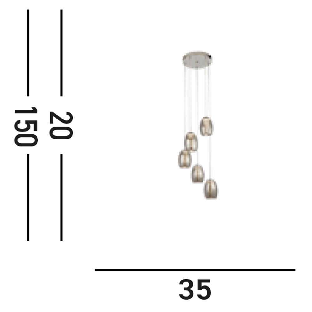 Lampadario Contemporaneo Ciclon Acciaio Cromo Vetro Fumè Led 27W 3000K 97291-5SM