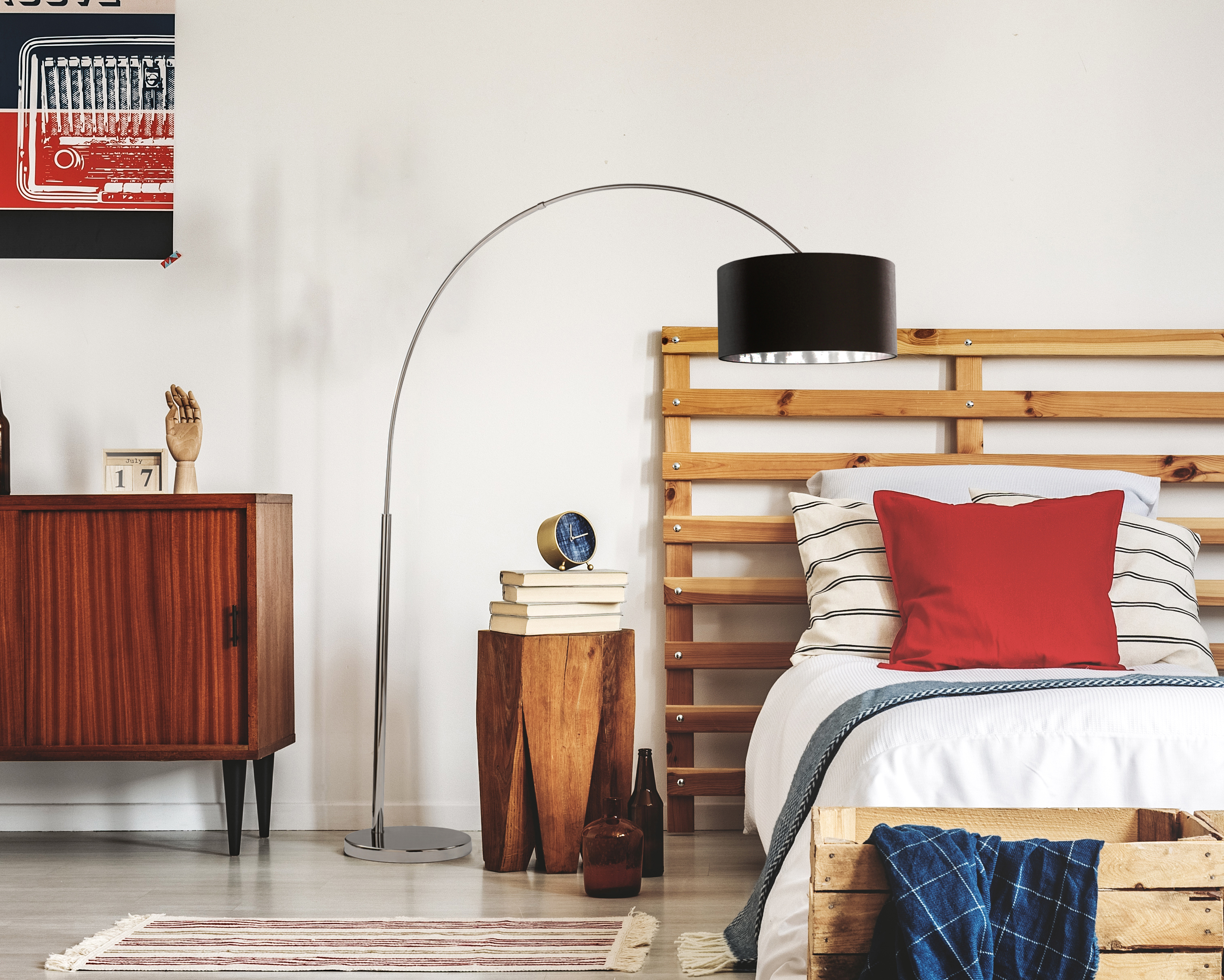 Piantana Contemporaneo Archi Acciaio Cromo Tessuto Bianco 1 Luce E27 EU1013CC