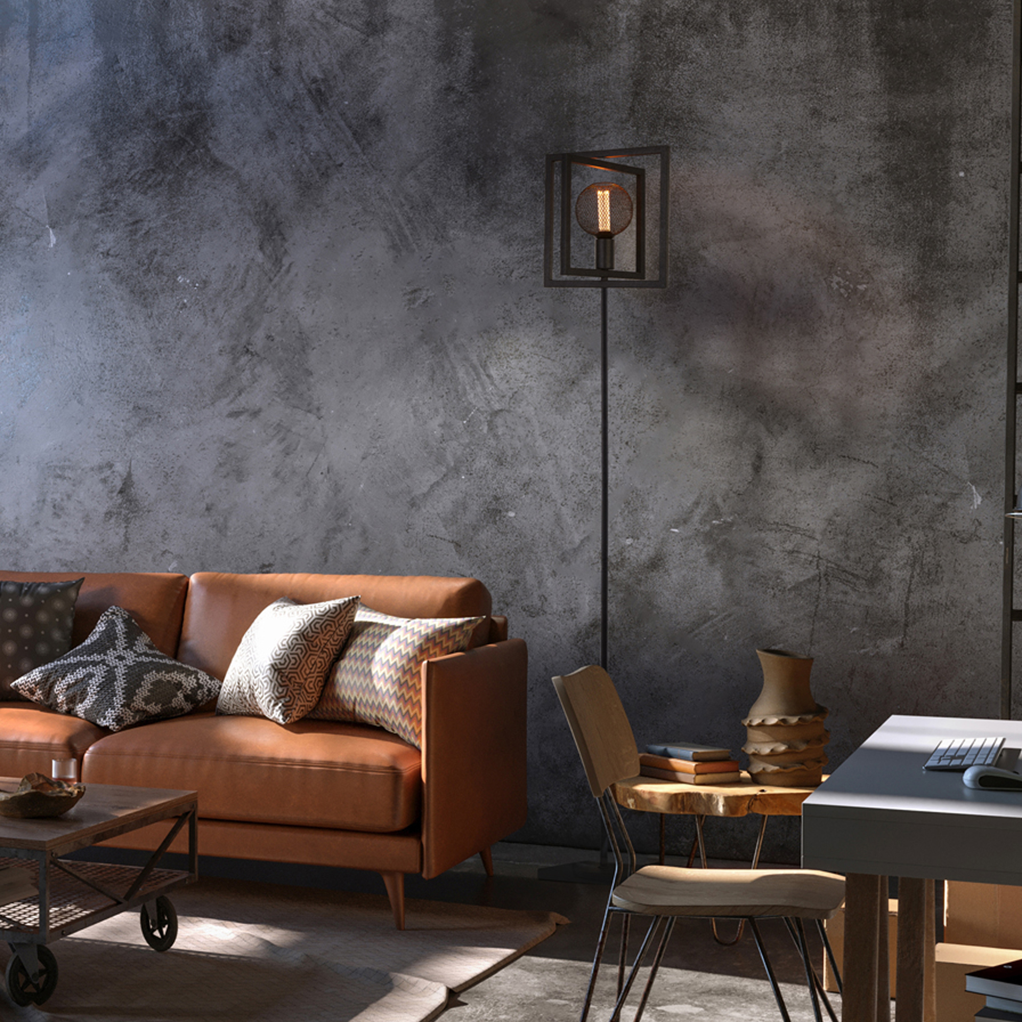 Piantana Industrial-Nordico Plaza Acciaio Nero 1 Luce E27 EU23202-1BK