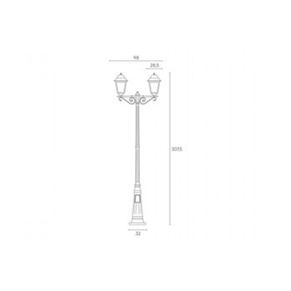 Palo Da Esterno Contemporaneo H307,5Cm Mito Alluminio E Vetro Nero 2 Luci E27 987/06