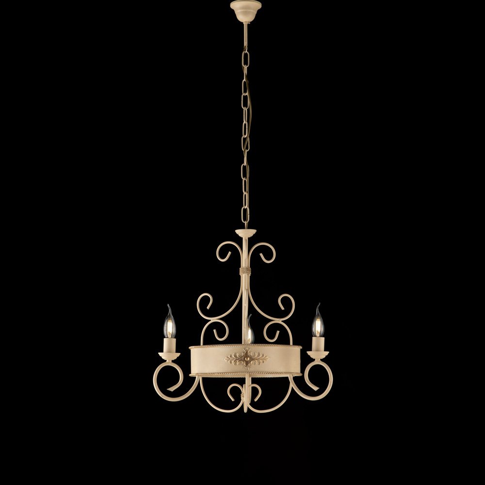 Lampadario Rustico Baltimora Metallo Avorio Oro 3 Luci E14 BL183-3-AV